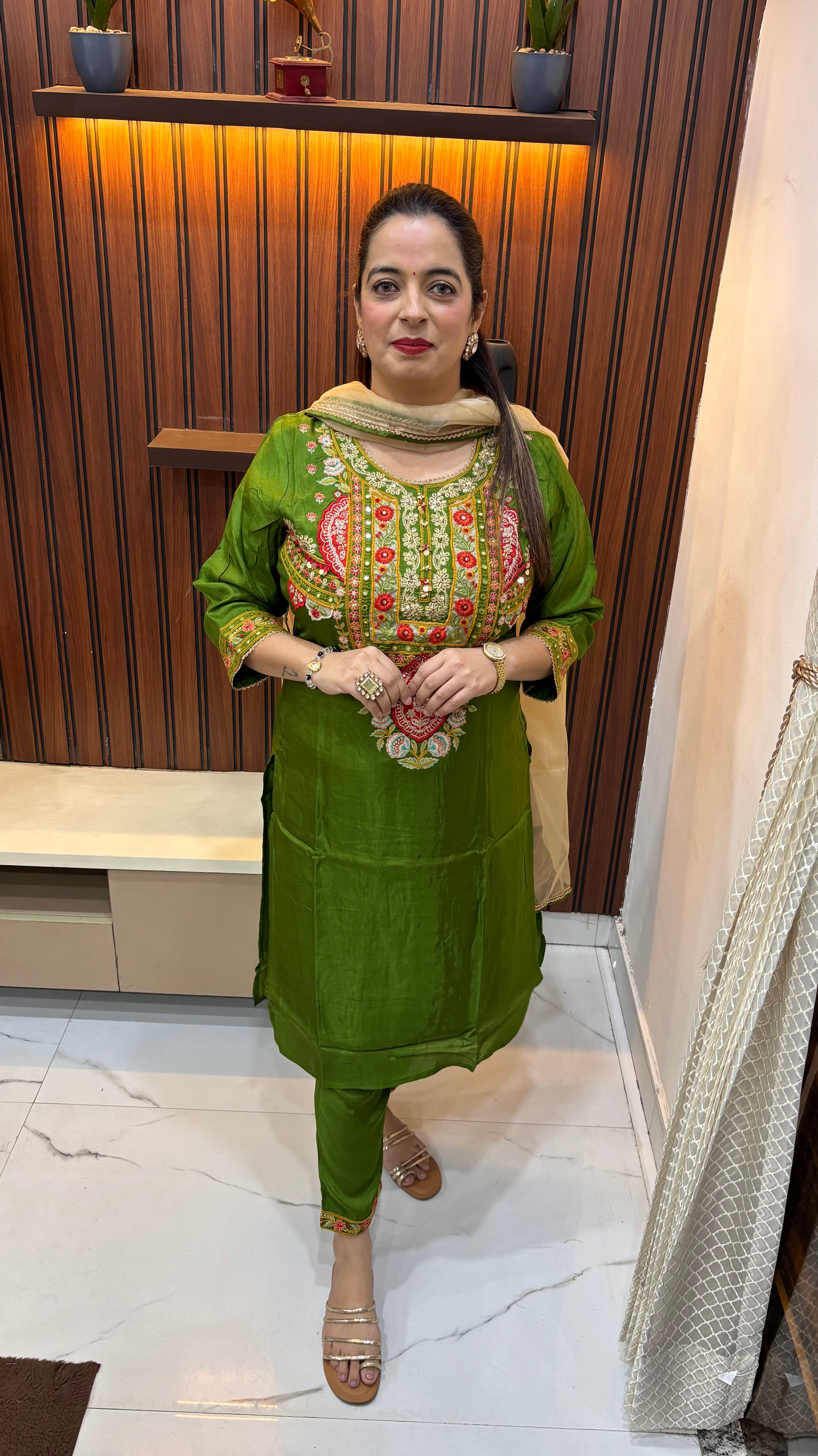 Paper Silk Suit with Hand Embroidery Work