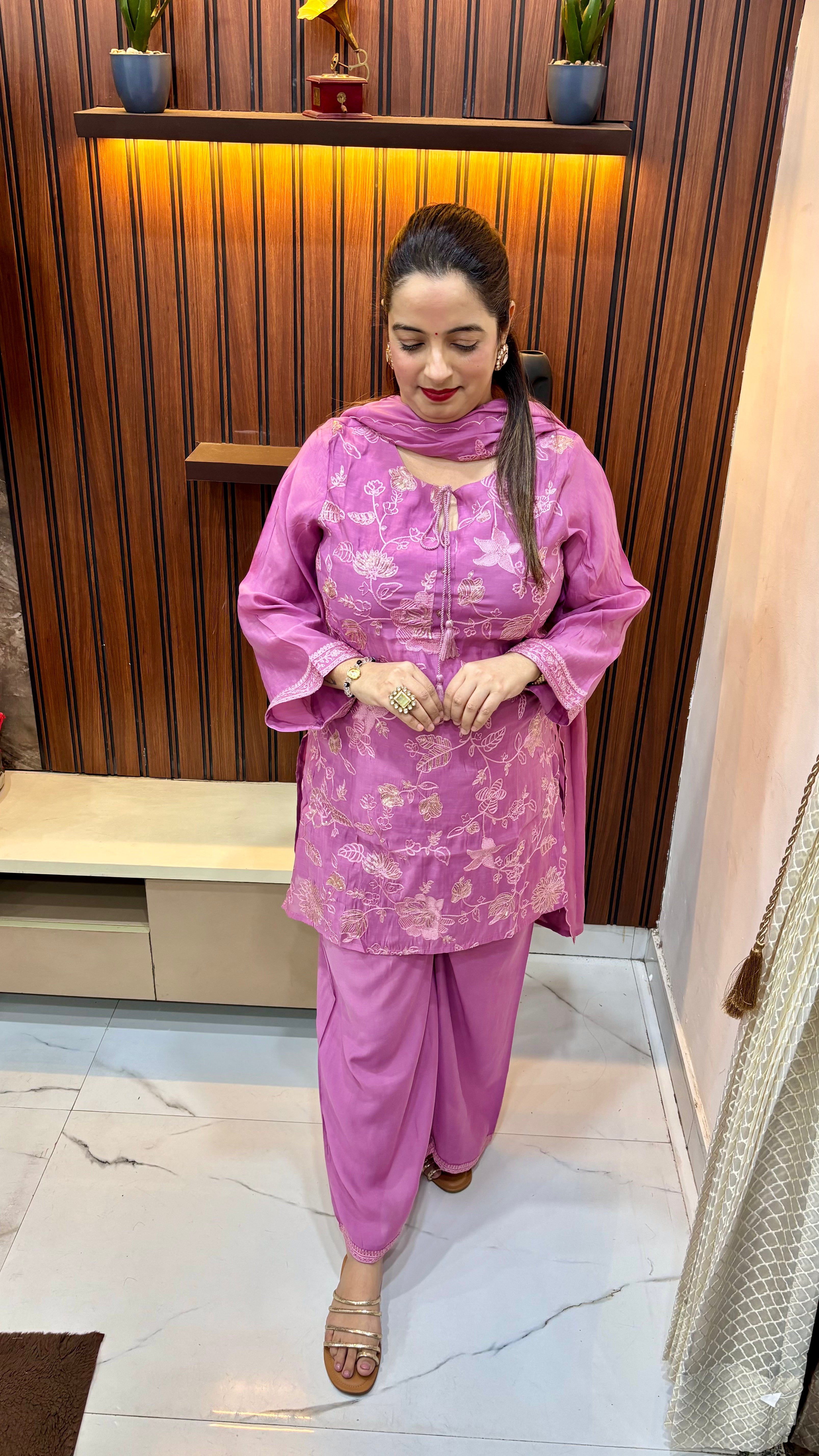 Mul Chanderi Suit with Sequence & Zari Work