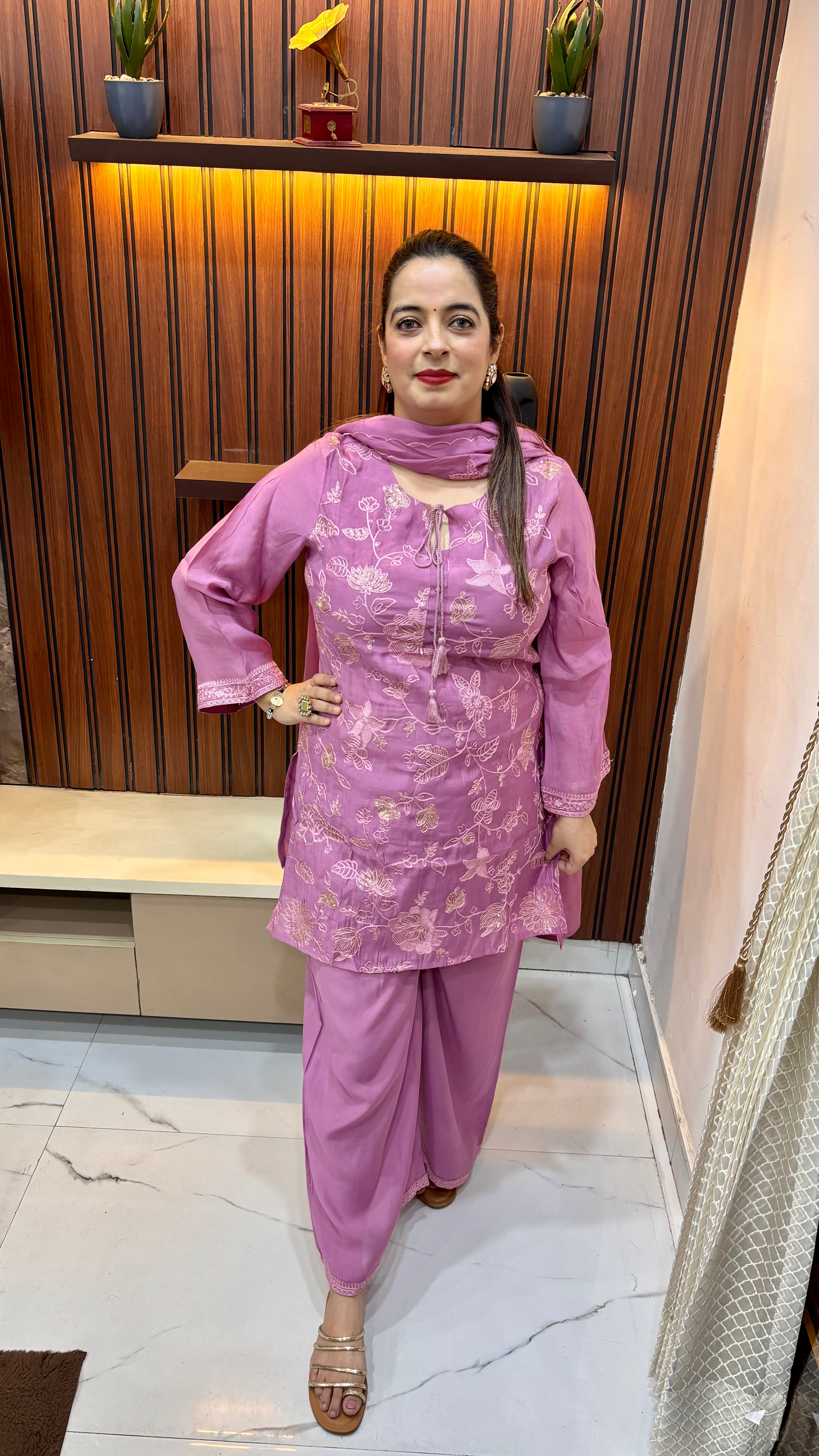 Mul Chanderi Suit with Sequence & Zari Work