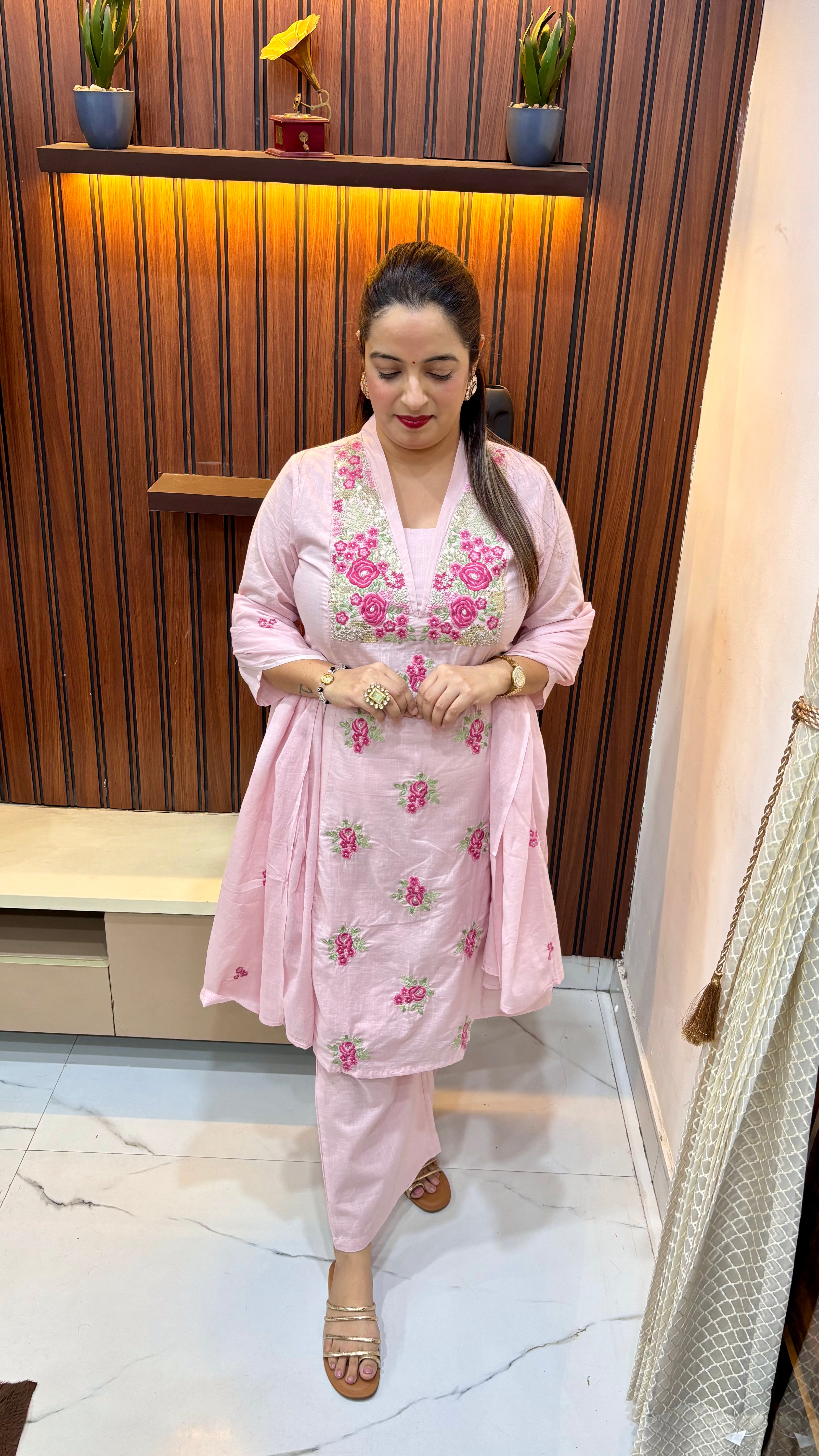 Pure Cotton Suit with Sequence & Heavy Thread Embroidery Work