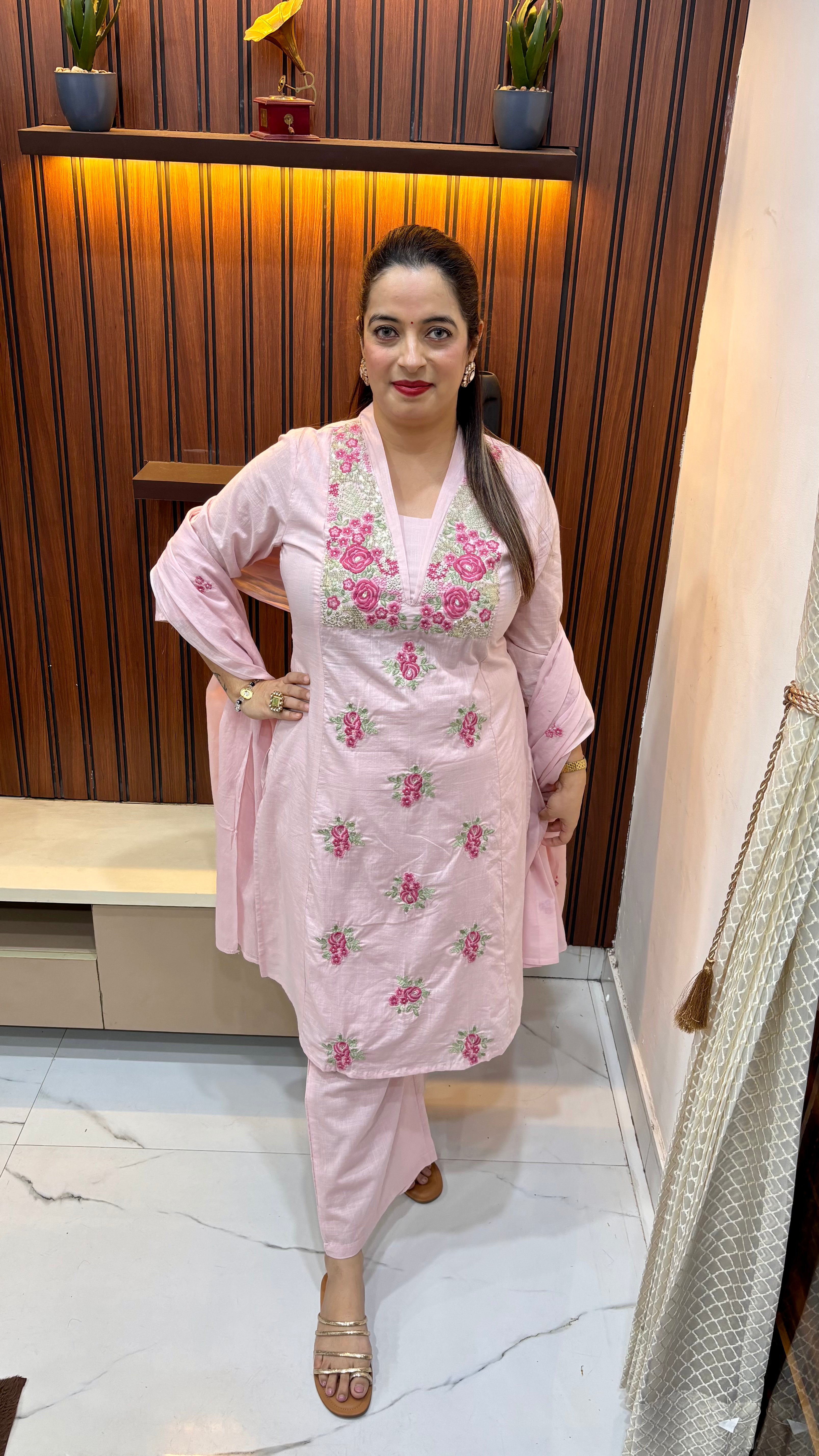 Pure Cotton Suit with Sequence & Heavy Thread Embroidery Work