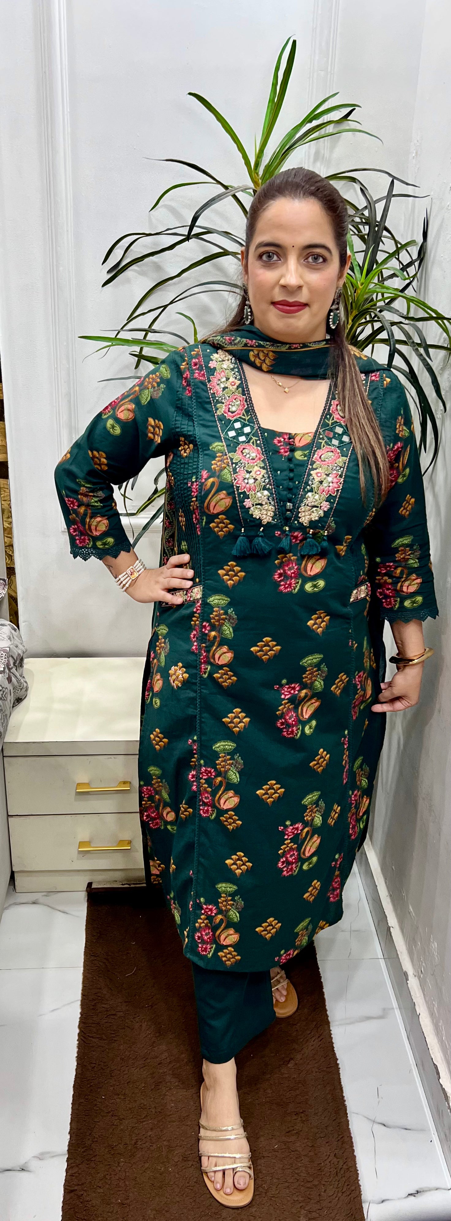 The Luxury Edition: Pure Cotton Kalamkari Suit with Mirror Work &amp; Designer Details 👑