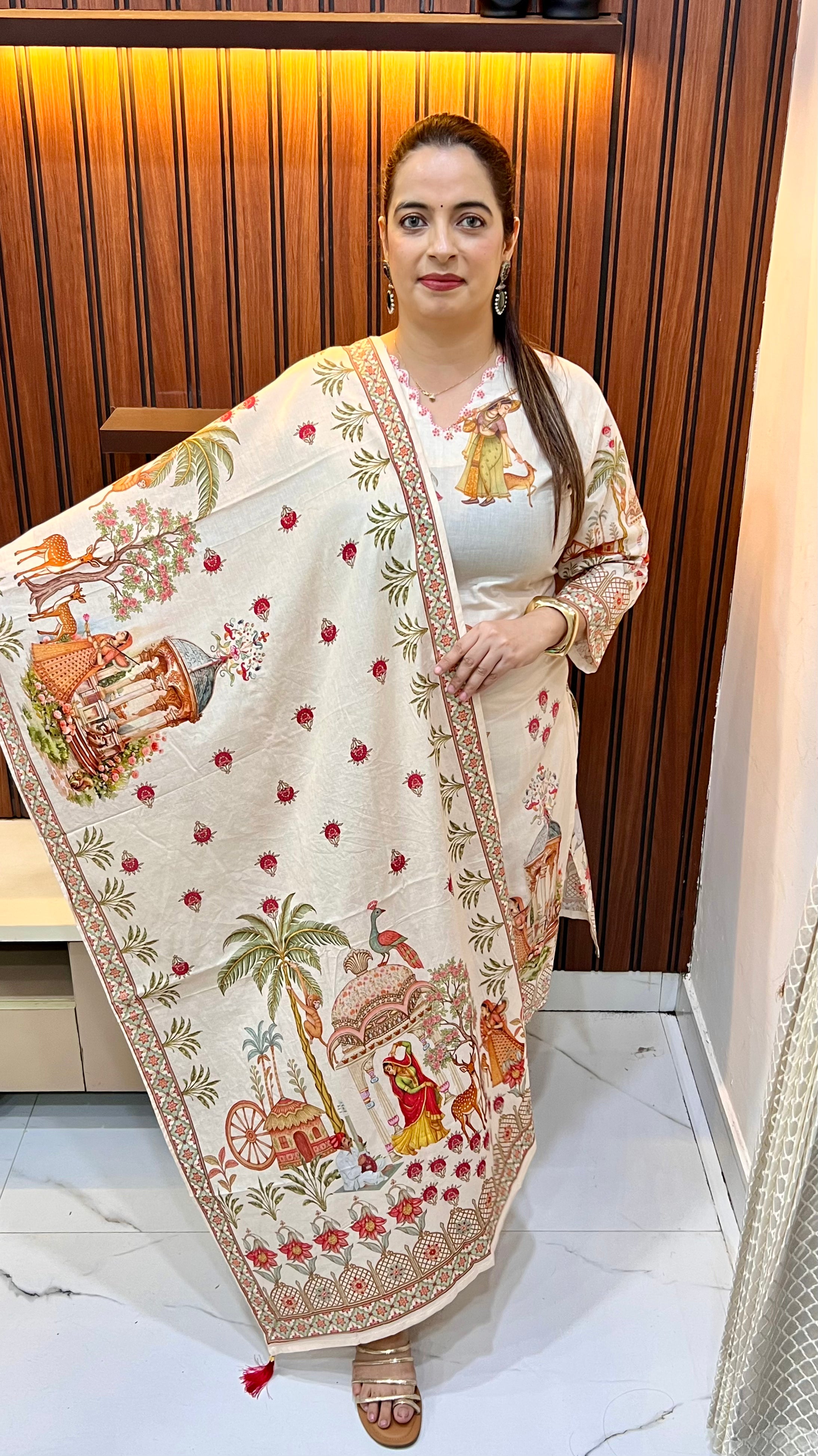 👑 The Heritage Luxe: Pure Cotton Digital Madhubani & Hand Embroidery Suit 👑