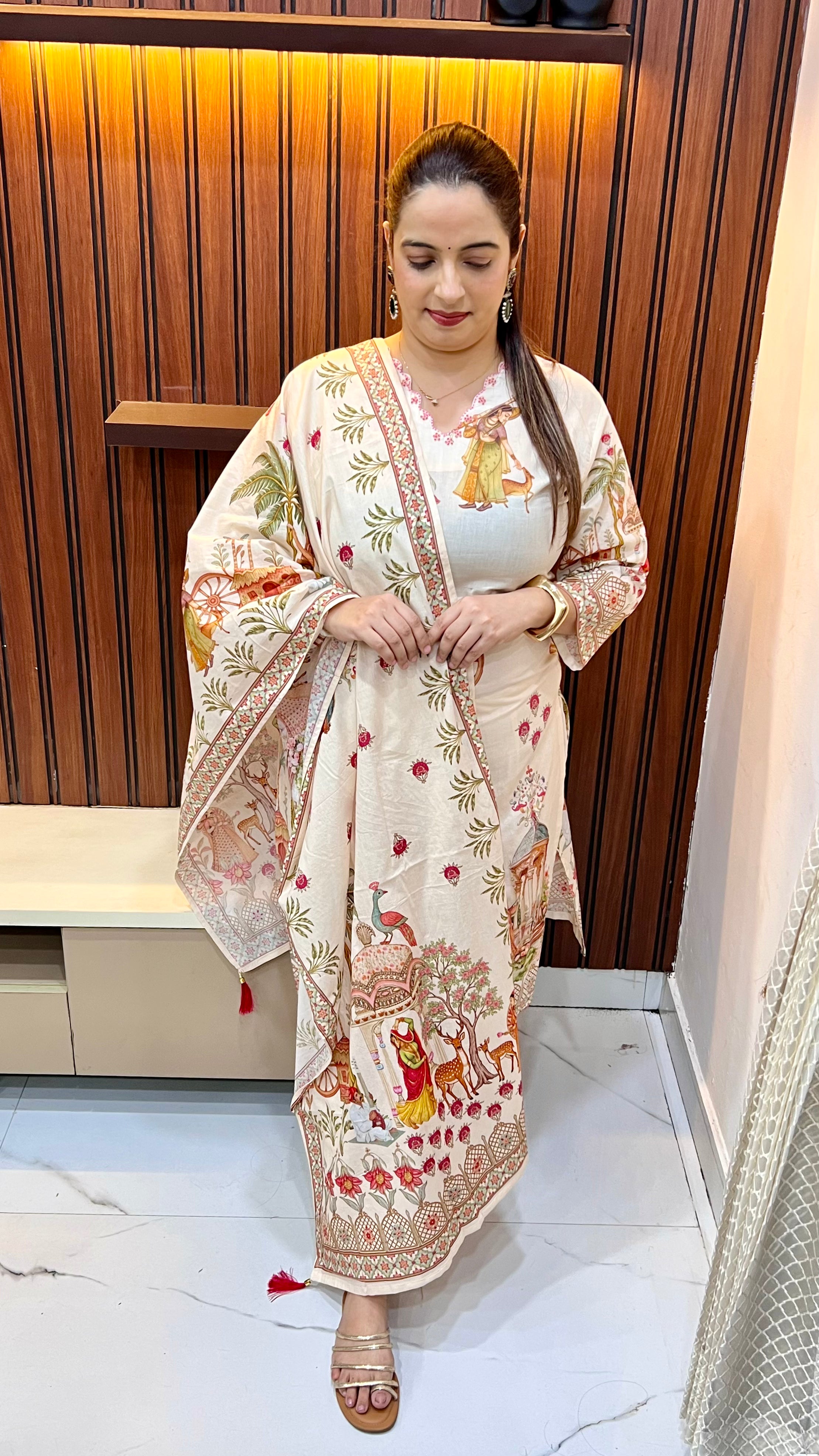 👑 The Heritage Luxe: Pure Cotton Digital Madhubani & Hand Embroidery Suit 👑