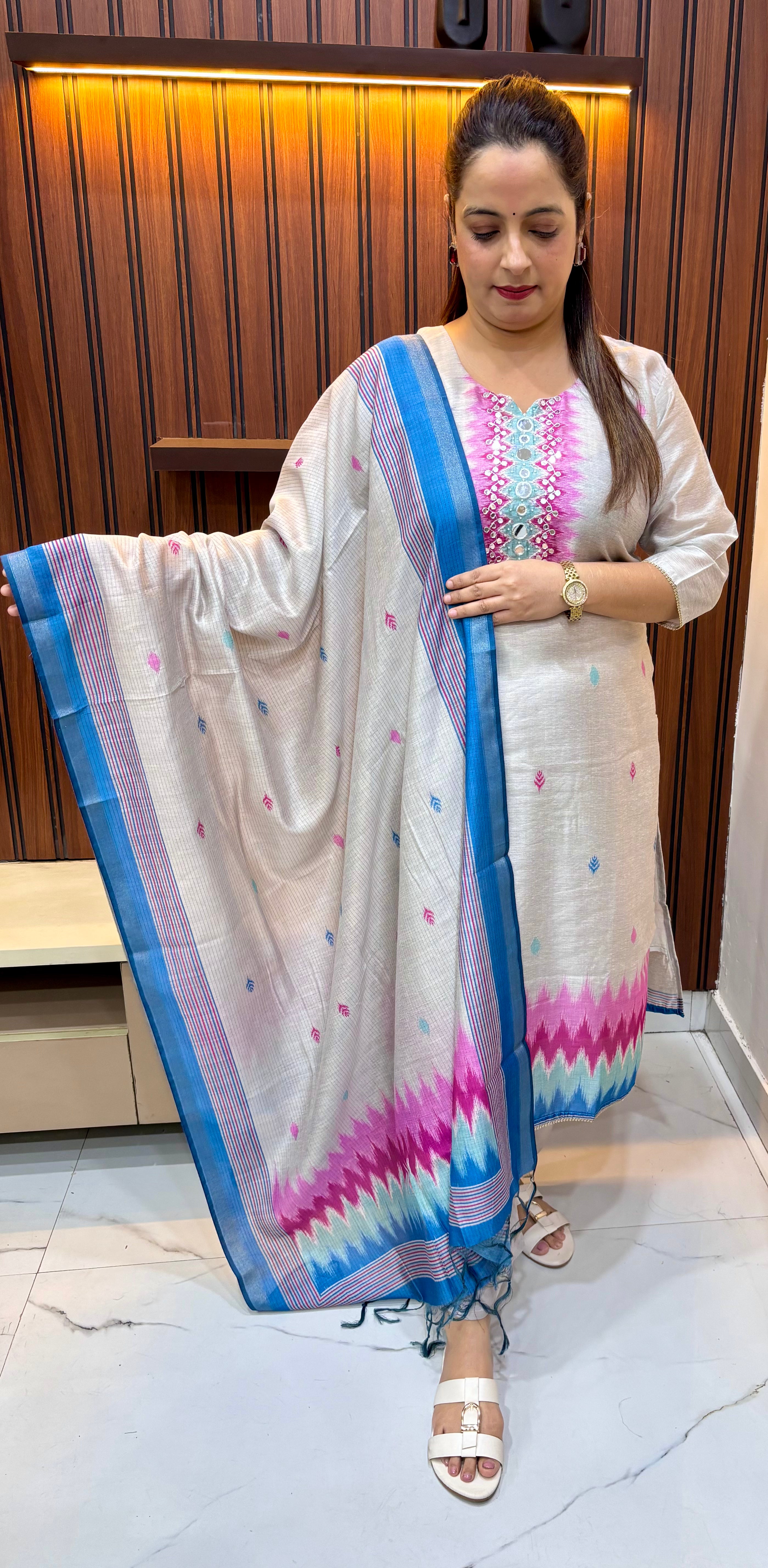 Pure Cotton Suit with Mirror Work & Digital Print ✨