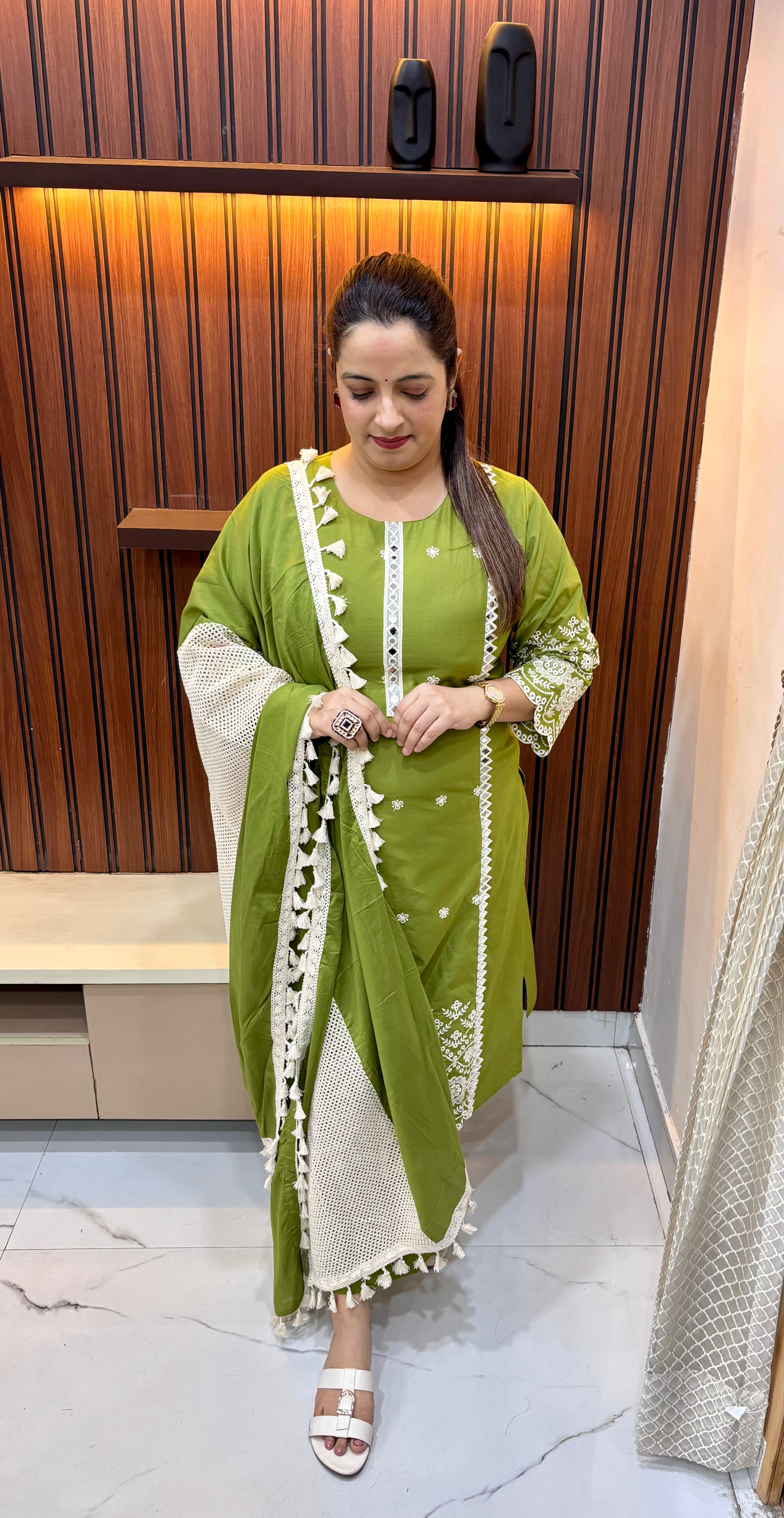 Pure Cotton Suit with All-Over Thread Embroidery & Mirror Work ✨