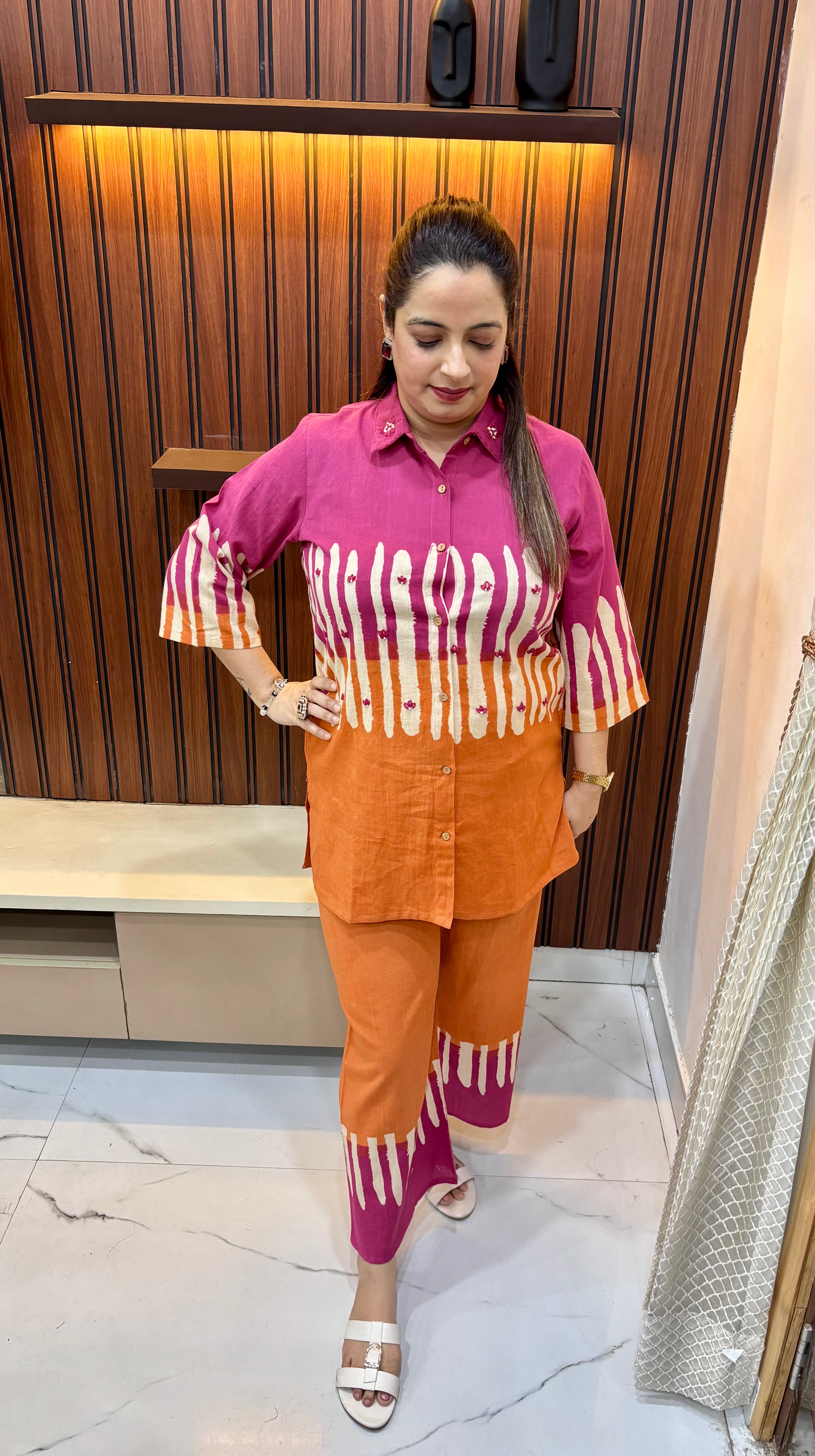 Pure Handloom Cotton Co-ord Set with Wooden Buttons ✨