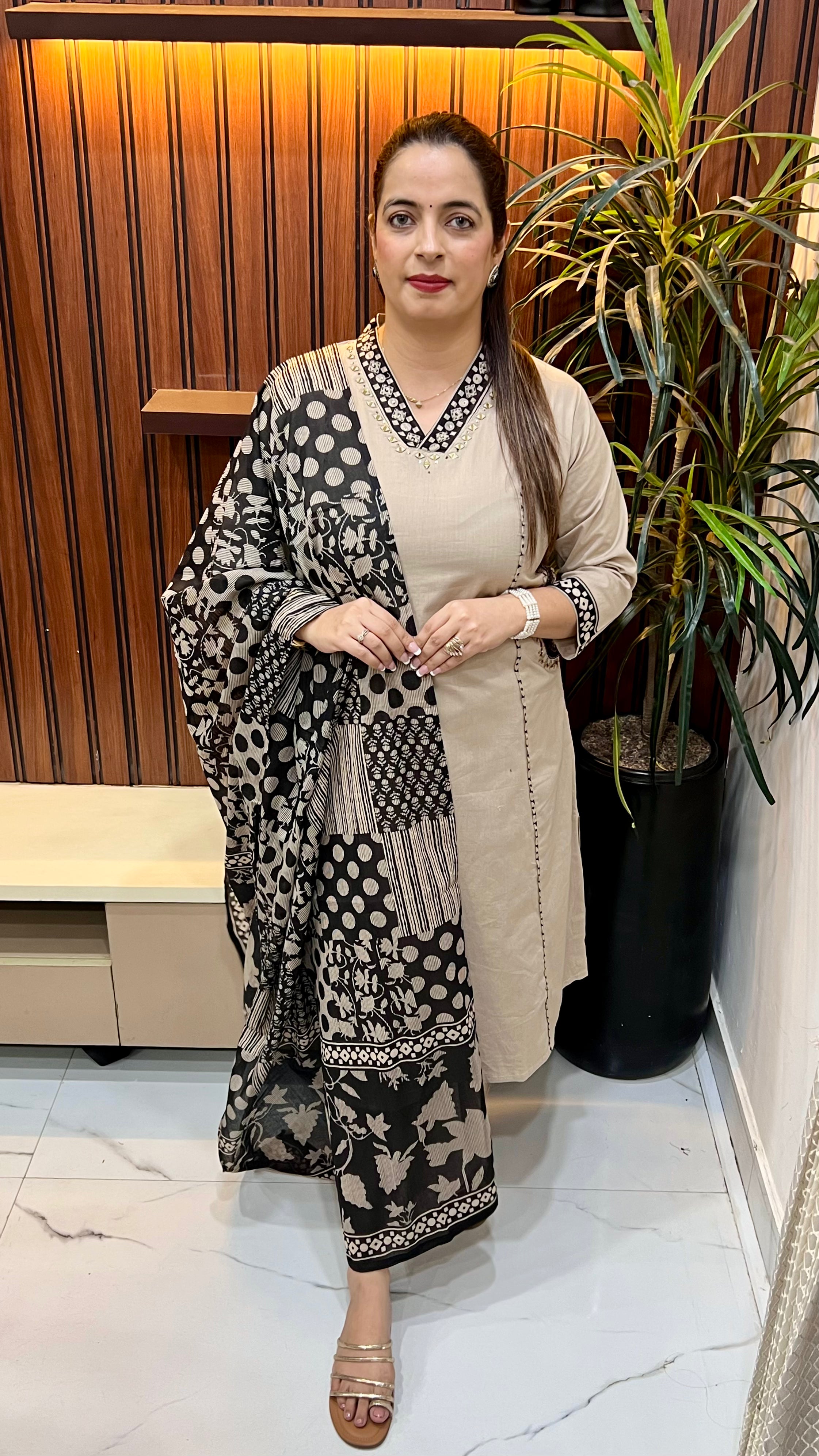 The Boho Chic: Pure Cotton Chinese Collar & Multi-Print Suit