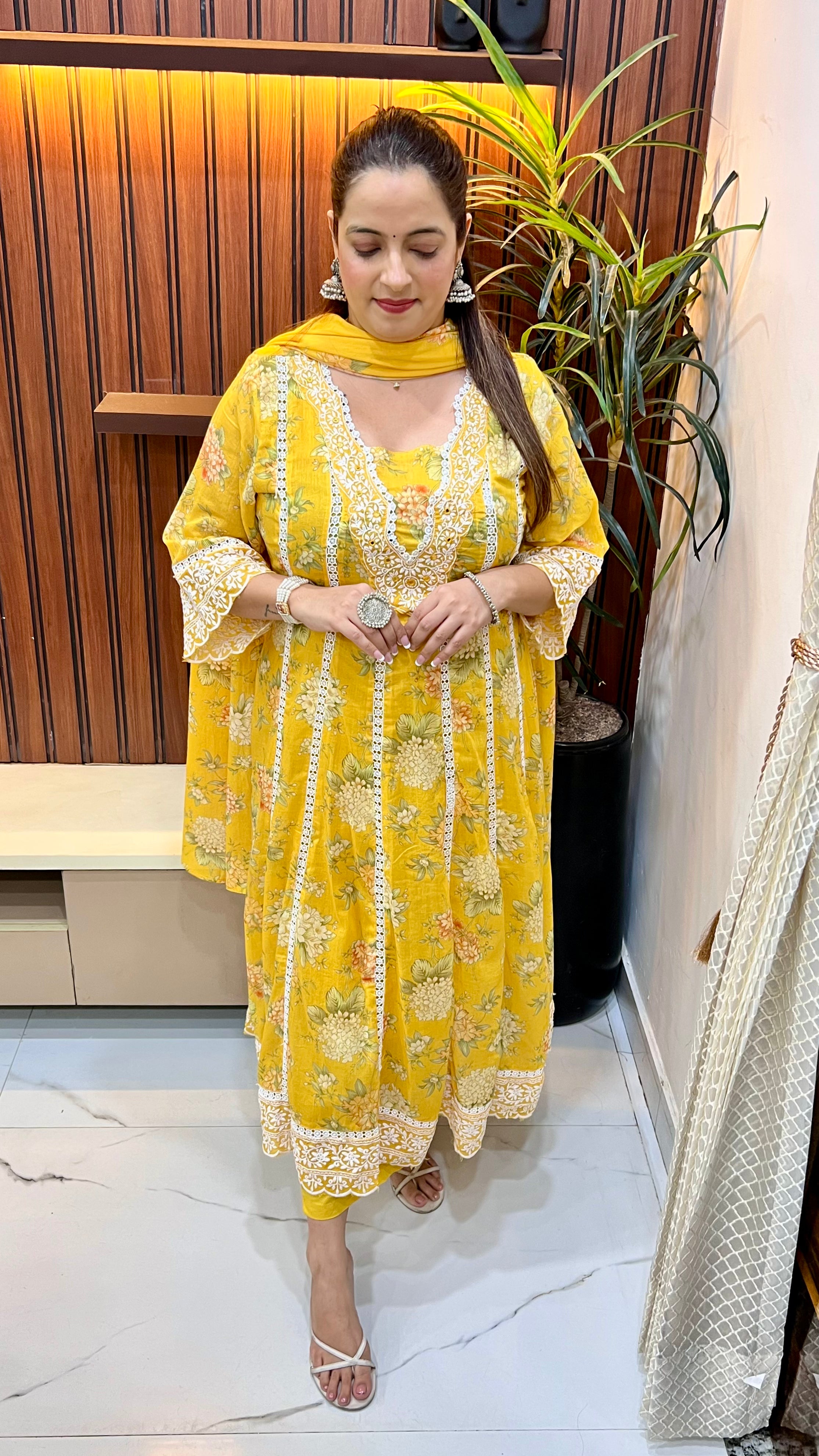 The Royal Flare: Pure Cotton Anarkali Embroidery Suit
