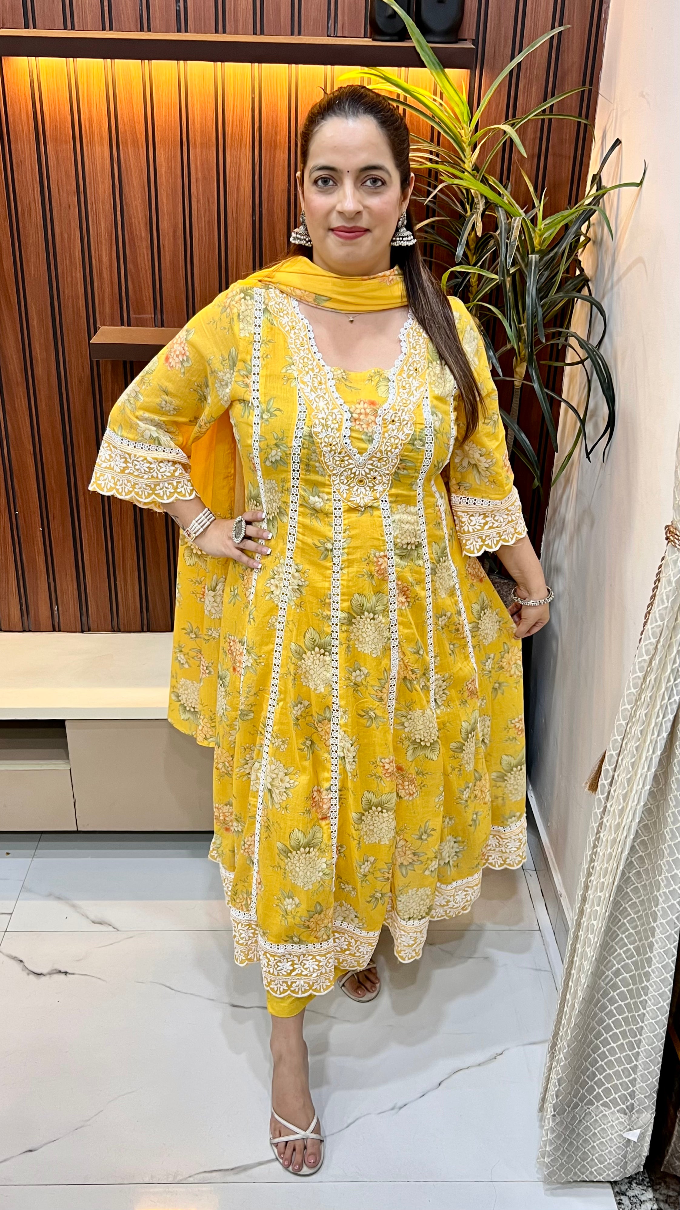 The Royal Flare: Pure Cotton Anarkali Embroidery Suit