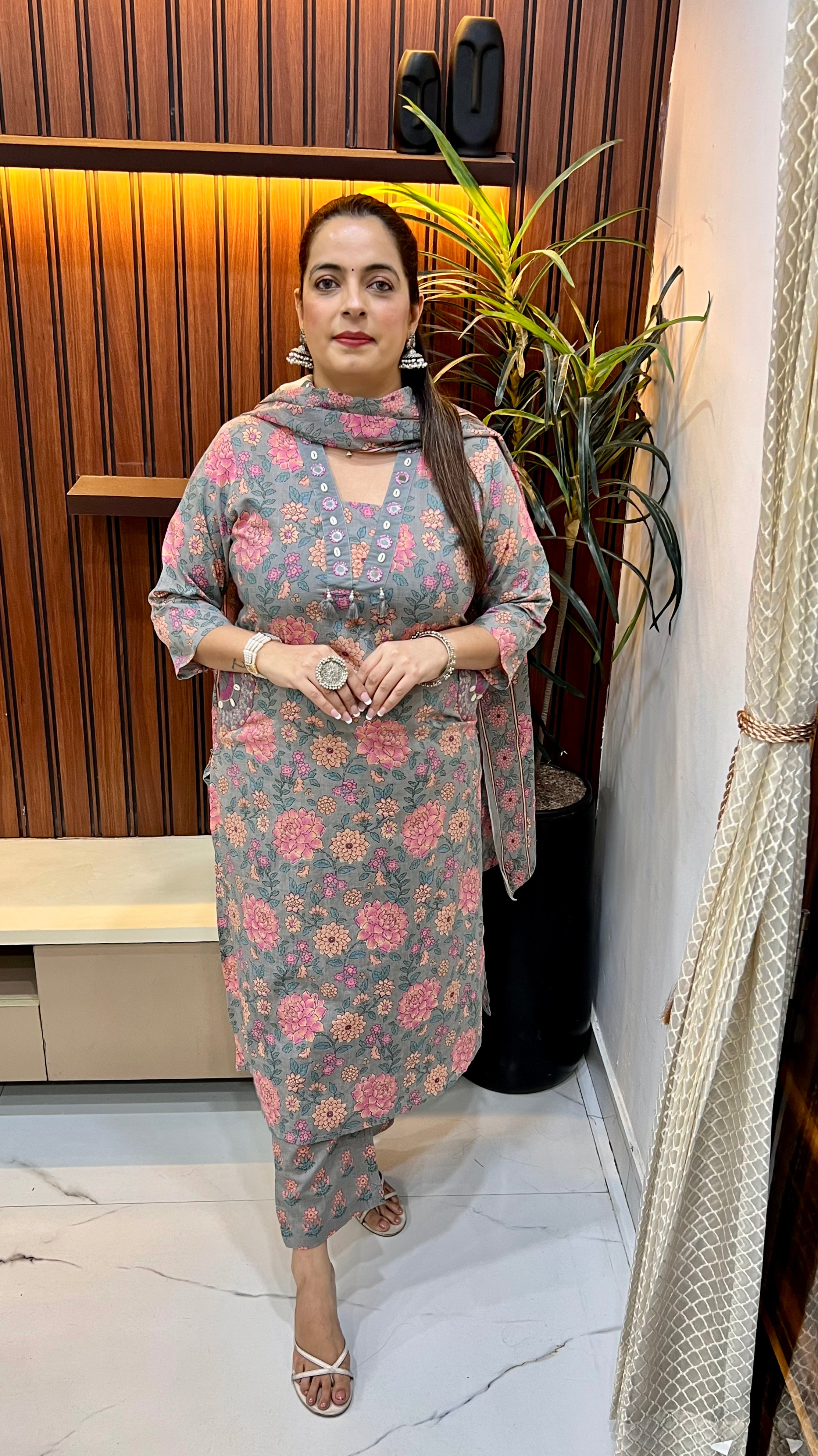 The Festive Artisan: Pure Cotton Floral & Cut-Dana Suit