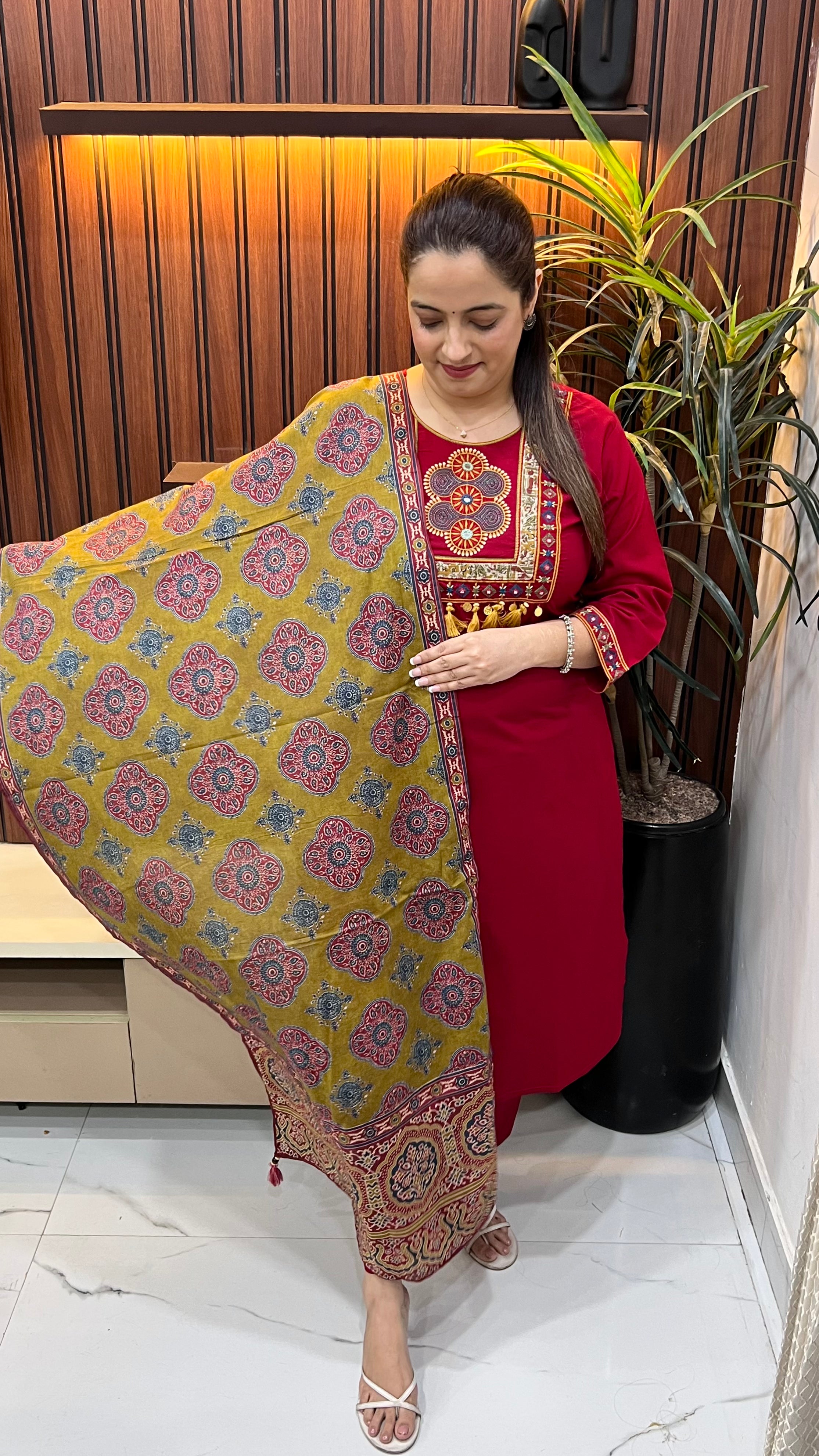 The Heritage Charm: Pure Cotton Thread Embroidery & Ajrakh Suit