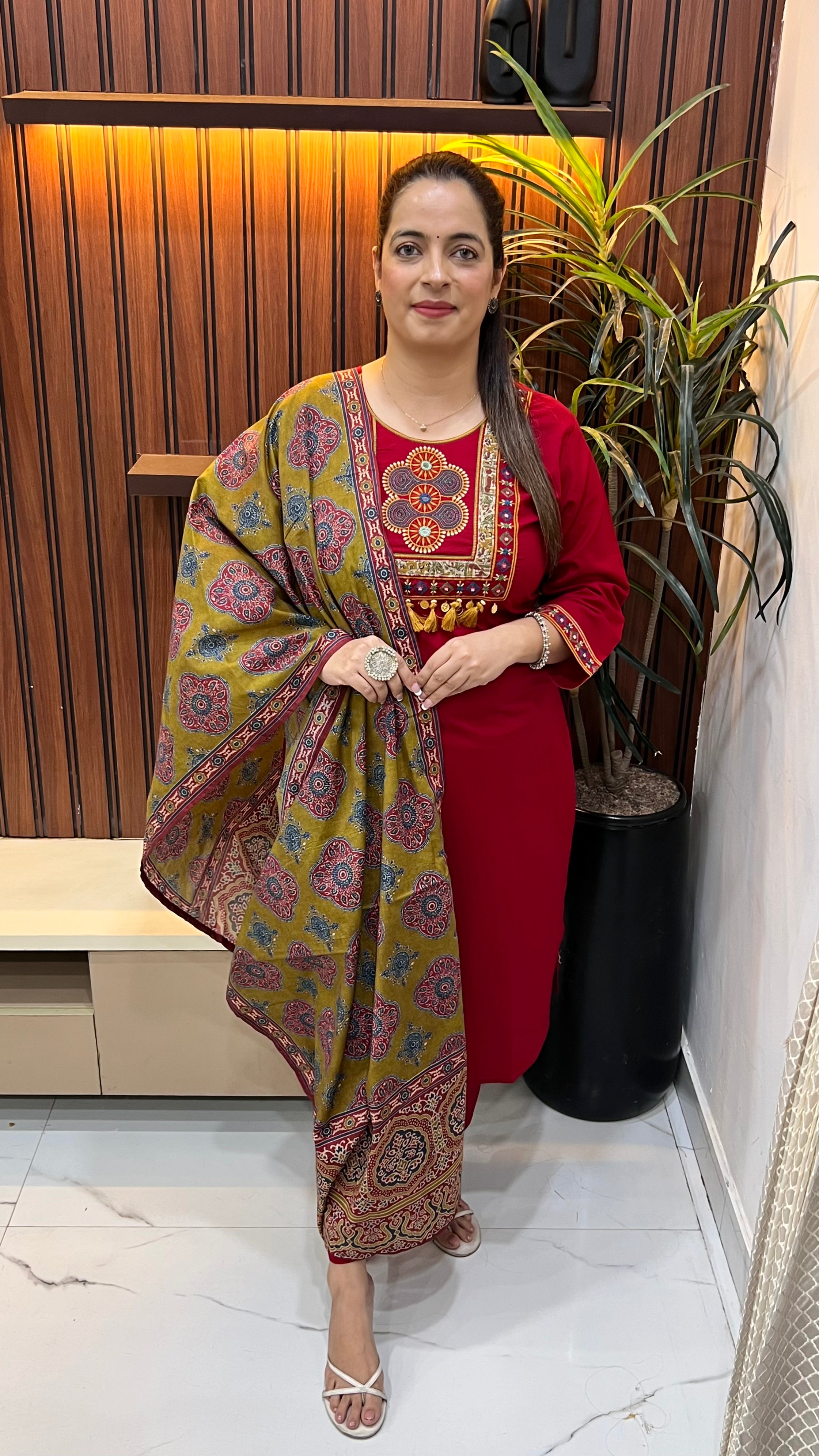 The Heritage Charm: Pure Cotton Thread Embroidery & Ajrakh Suit