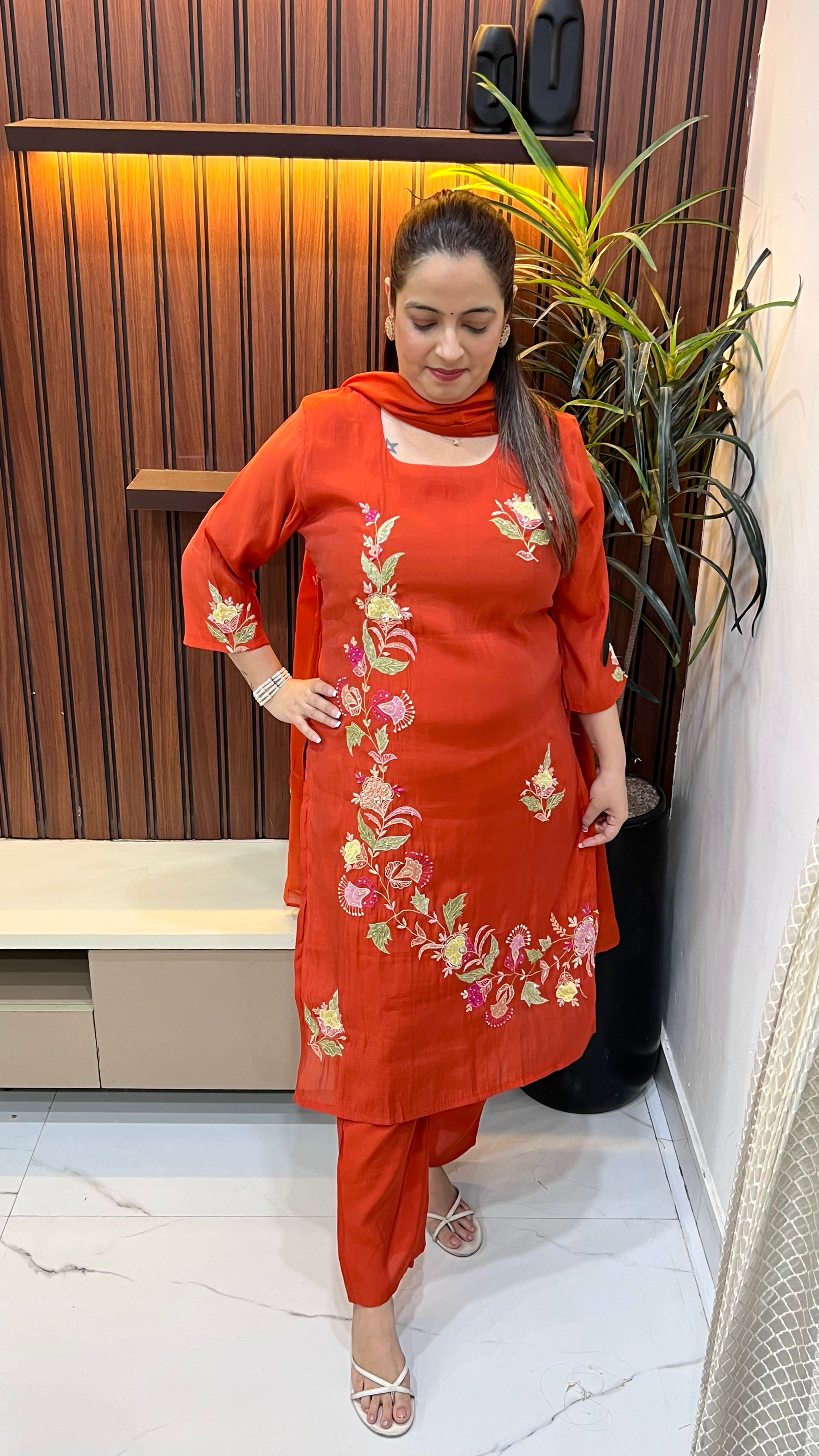 The Boutique Craft: Mul Chanderi Applique & Hand Work Suit
