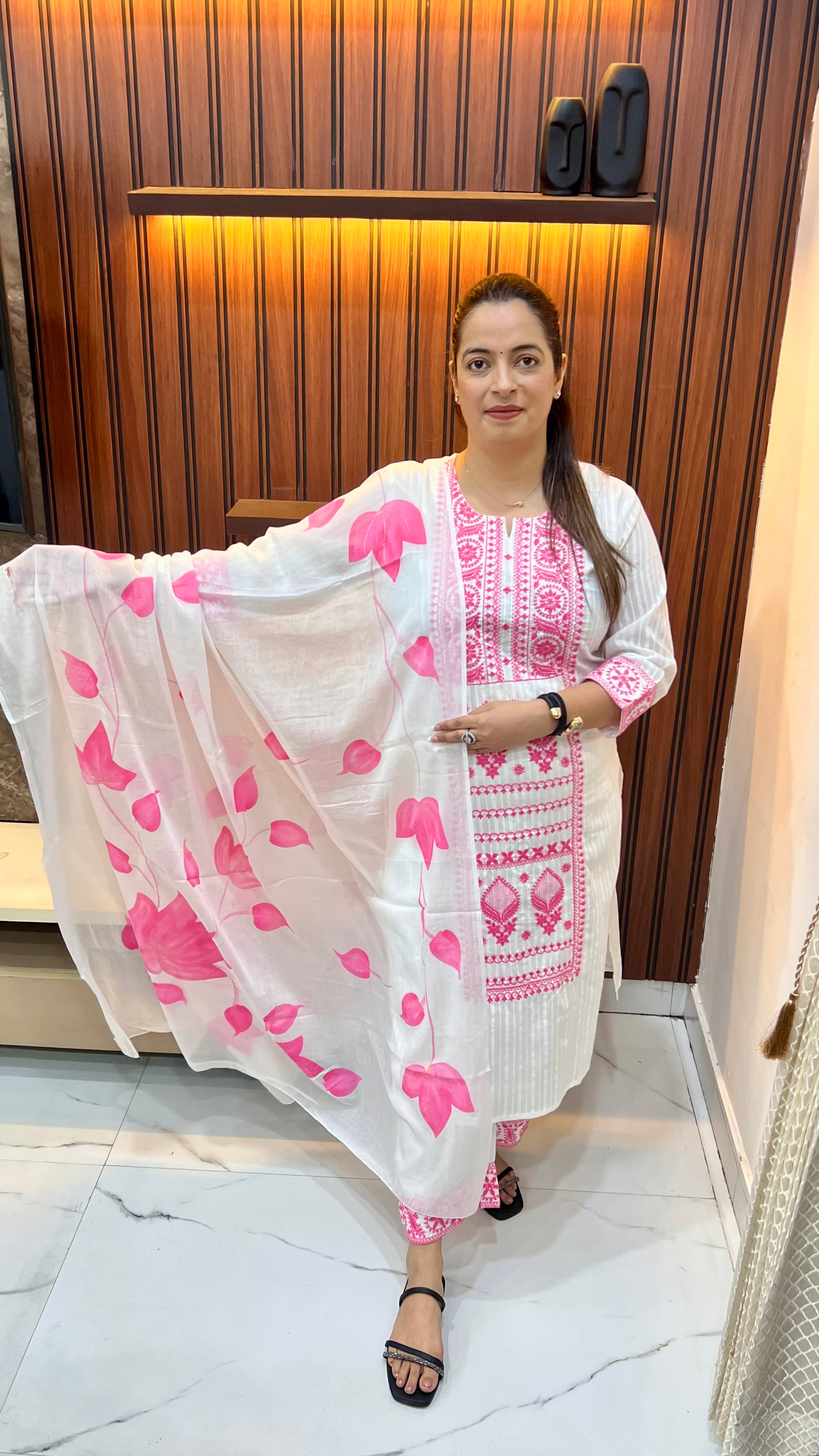 👑 The Imperial Blossom: Self-Cotton Thread Embroidery & Brush Art Suit