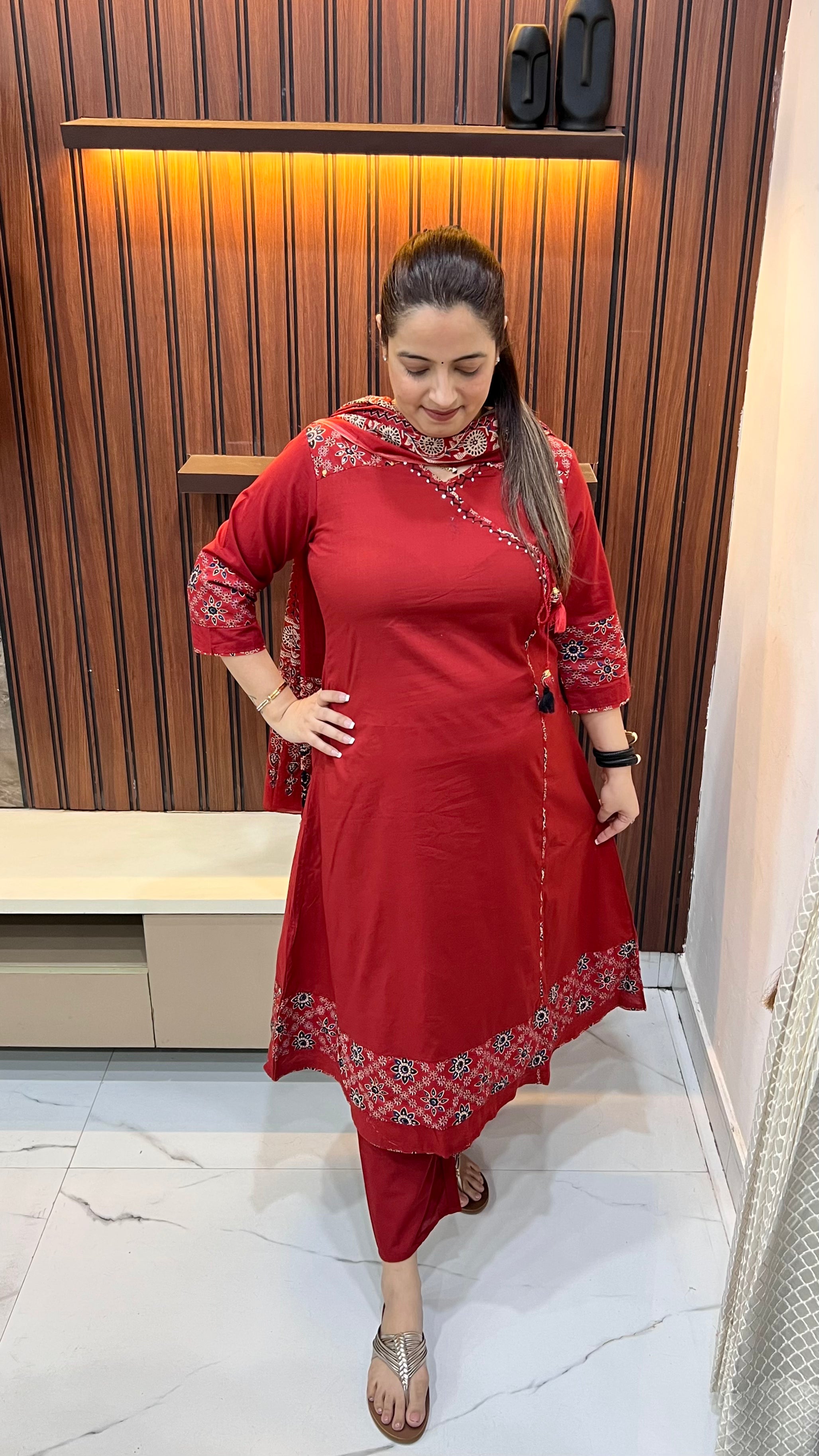 👑 The Royal Heritage: Pure Cotton Kantha & Kalamkari Angrakha Suit