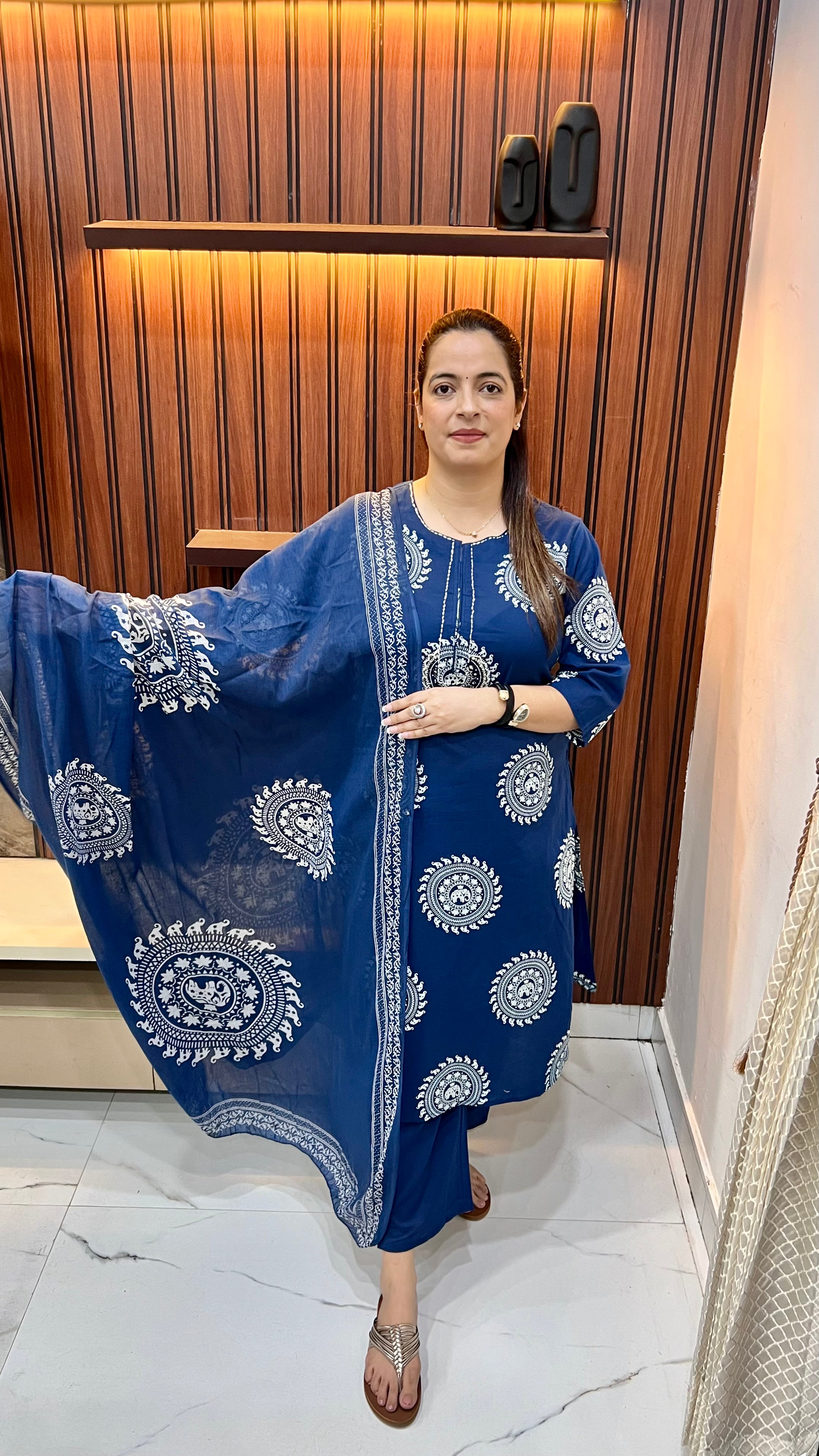 The Heritage Fusion: Pure Cotton Kantha Work & Madhubani Art Suit