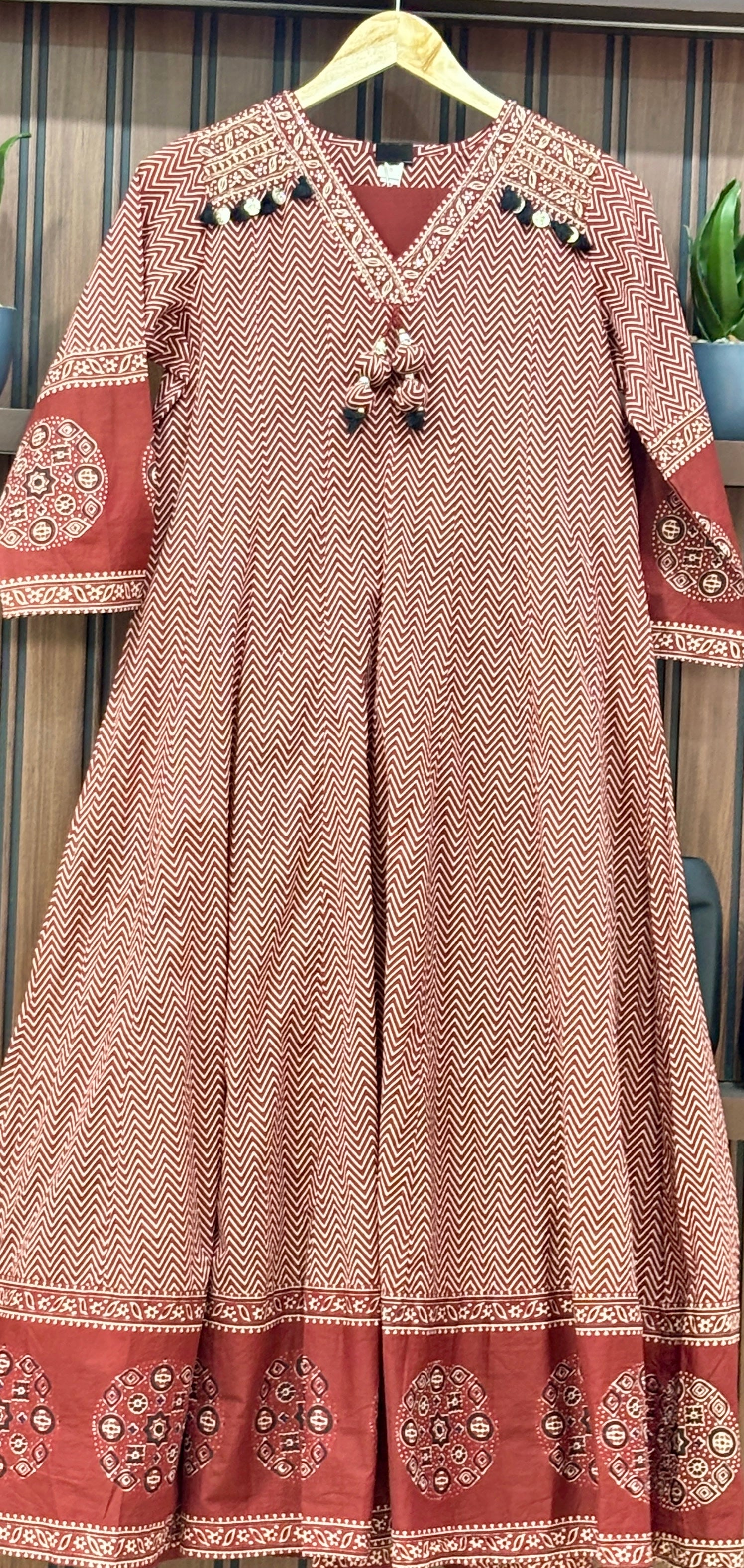 Pure Cotton Anarkali Suit with Kalamkari Print & Hand Embroidery ✨