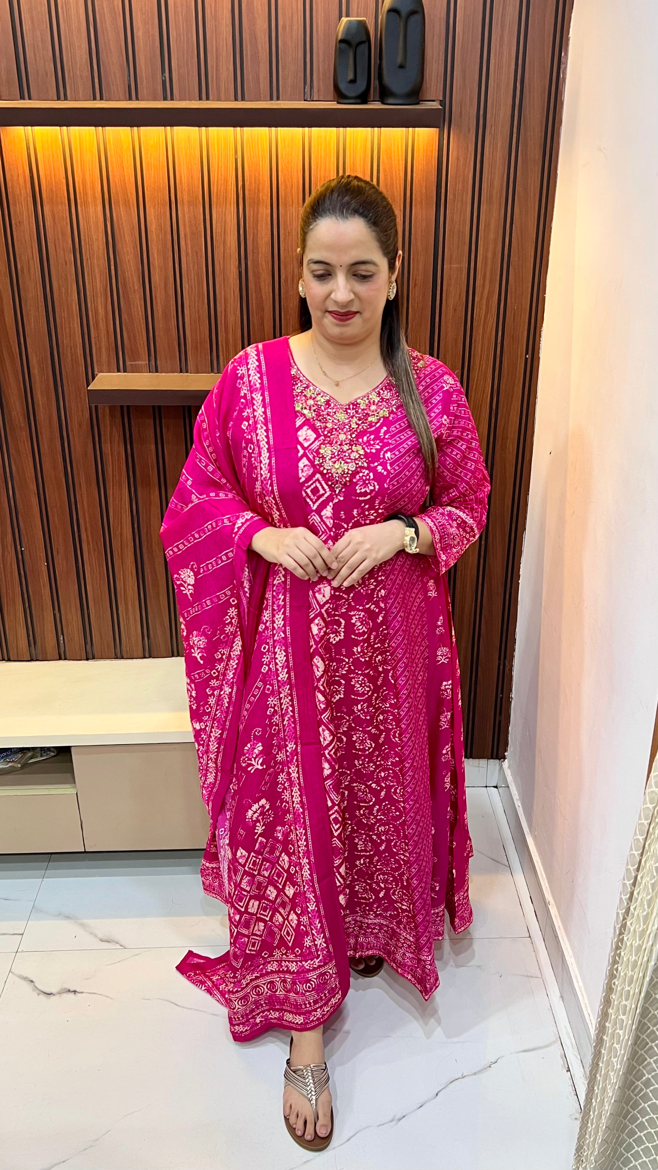 👑 The Imperial Radiance: Pure Chinon Hand-Embroidered Anarkali Masterpiece
