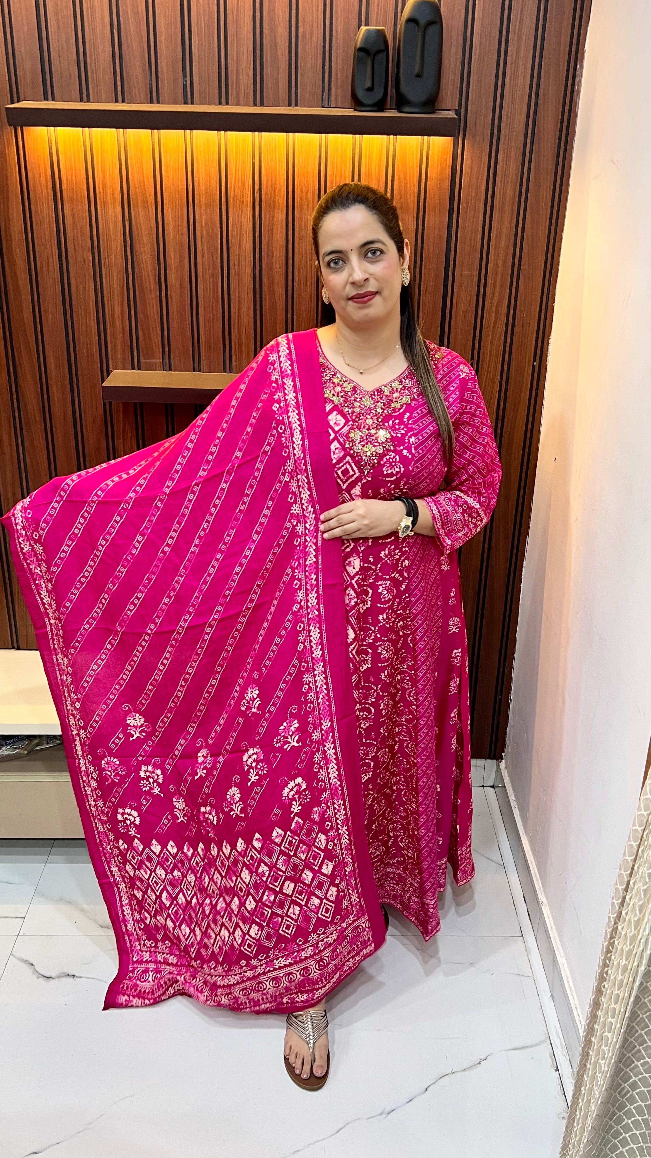 👑 The Imperial Radiance: Pure Chinon Hand-Embroidered Anarkali Masterpiece
