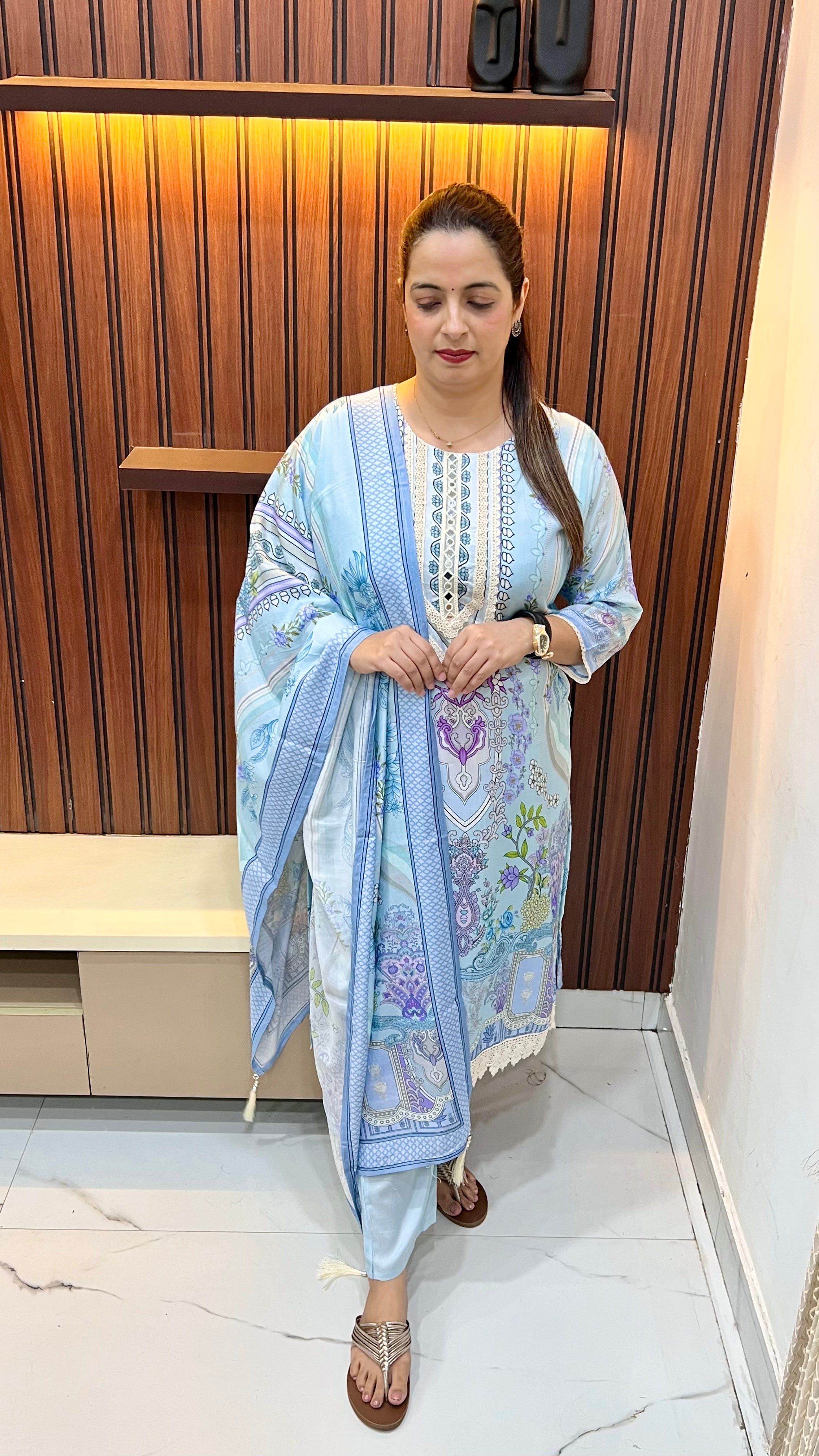 The Luxury Canvas: Russian Crepe Digital Print & Mirror Suit