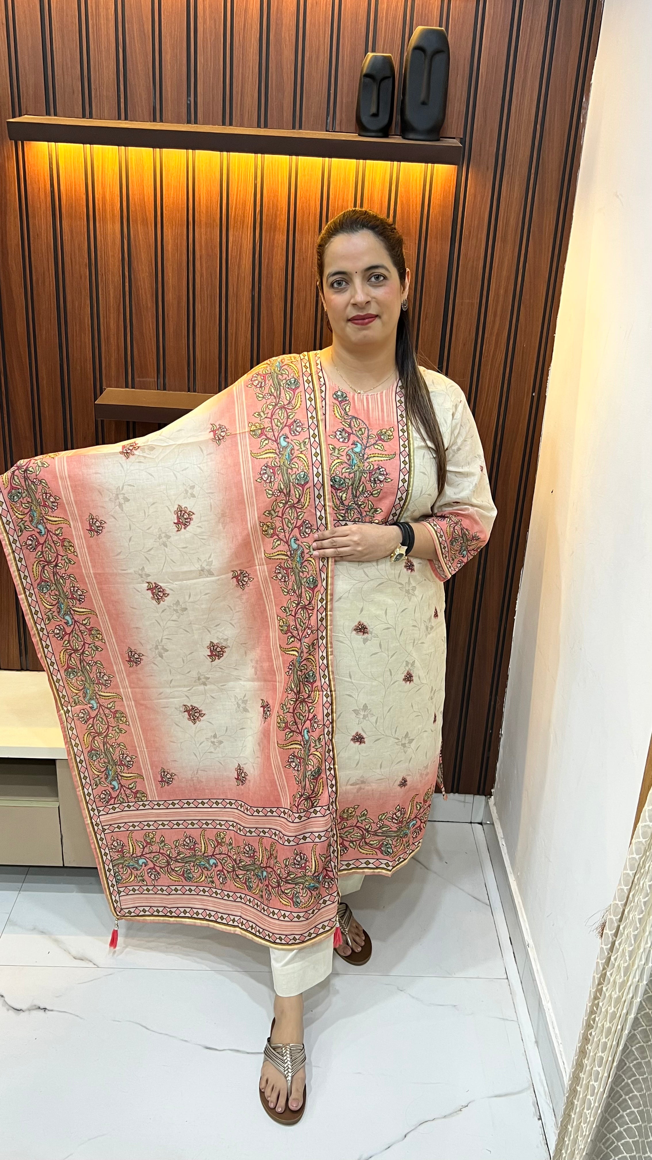 👑 The Imperial Grace: Mulmul Cotton Kantha & Sequence Masterpiece