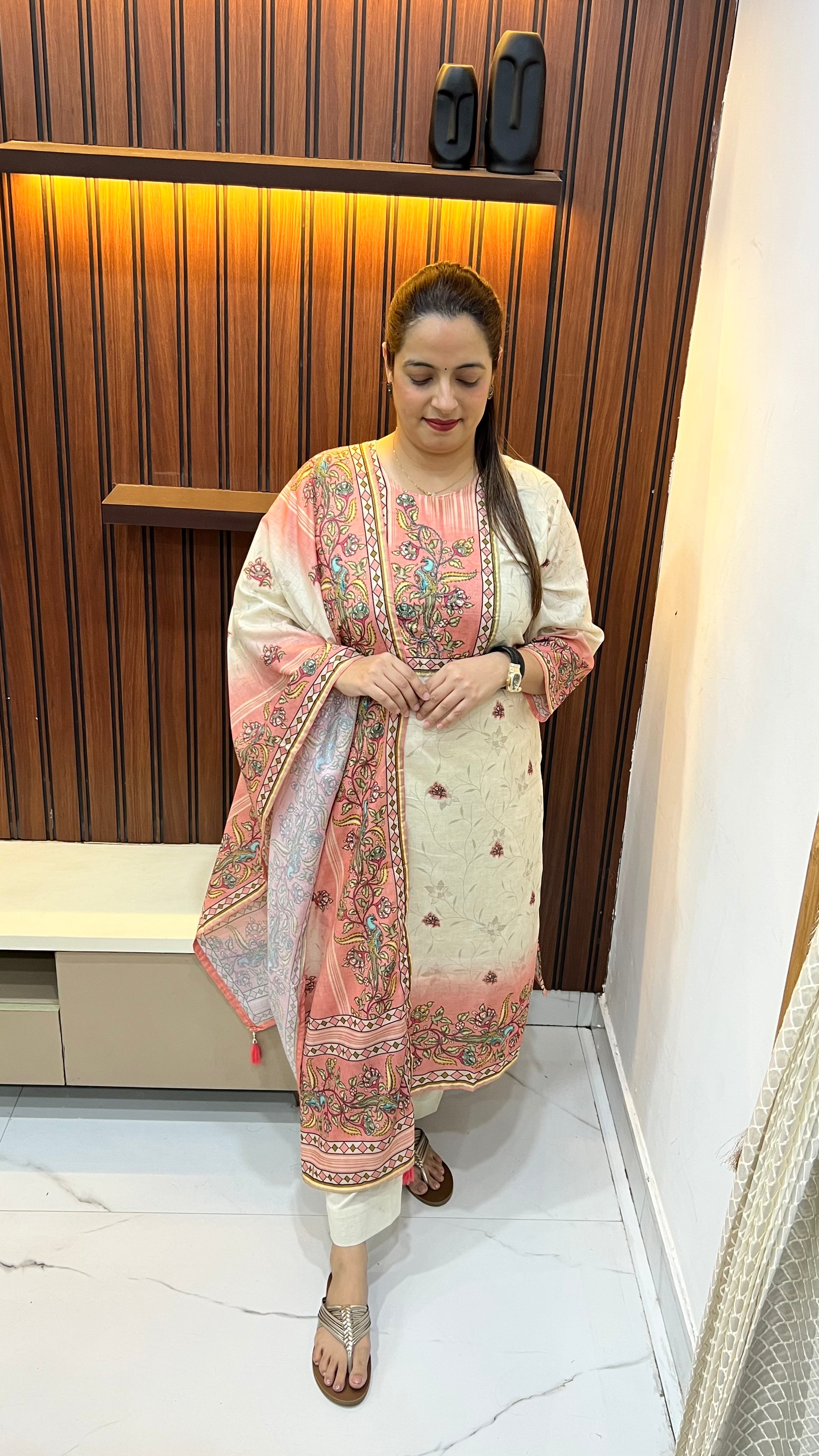 👑 The Imperial Grace: Mulmul Cotton Kantha & Sequence Masterpiece