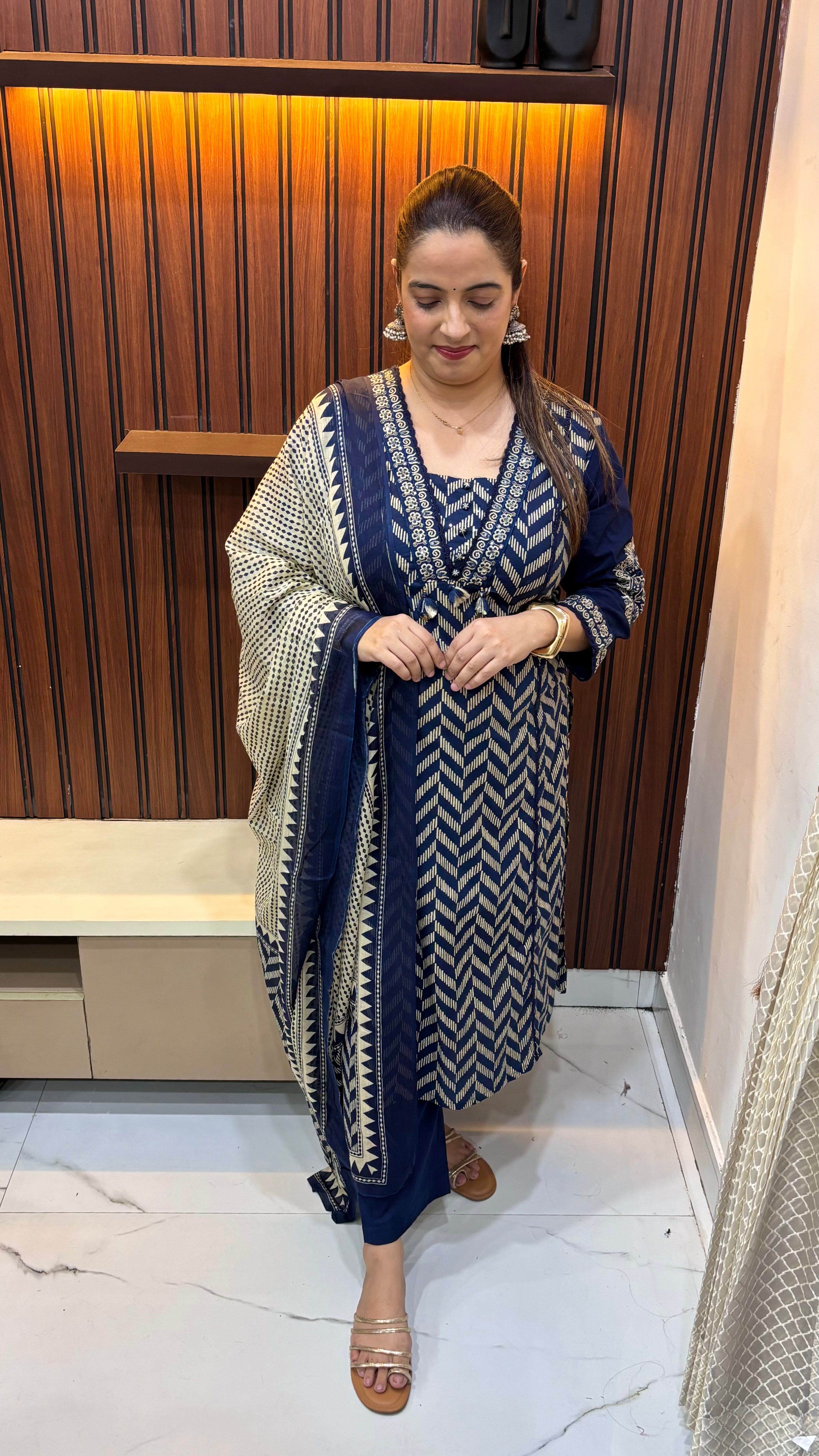The Regal Boutique: Pure Cotton Kalamkari & Crochet Lace Suit