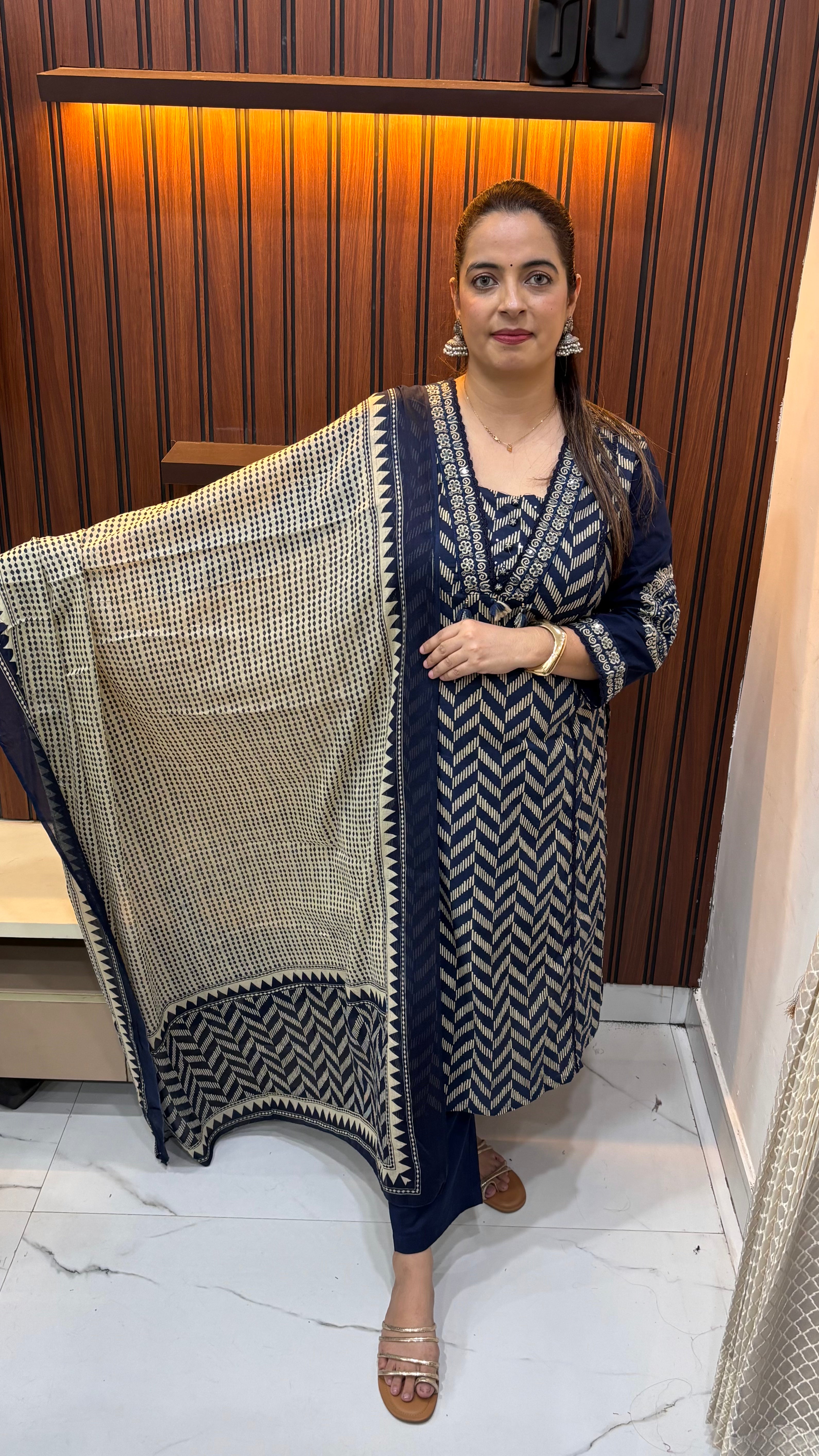 The Regal Boutique: Pure Cotton Kalamkari & Crochet Lace Suit