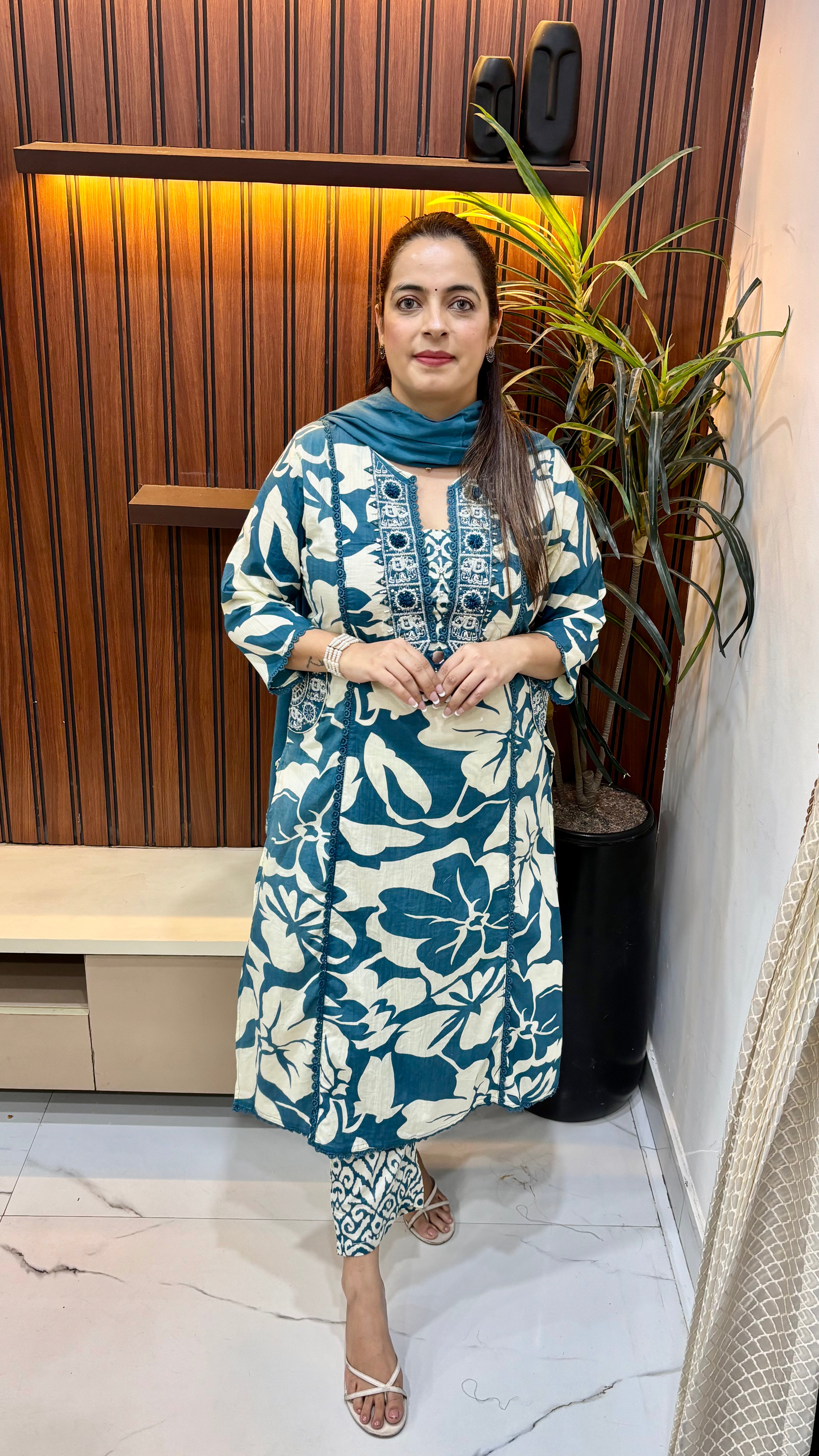 The Artisan Pocket: Pure Cotton Thread Embroidery & Lace Suit