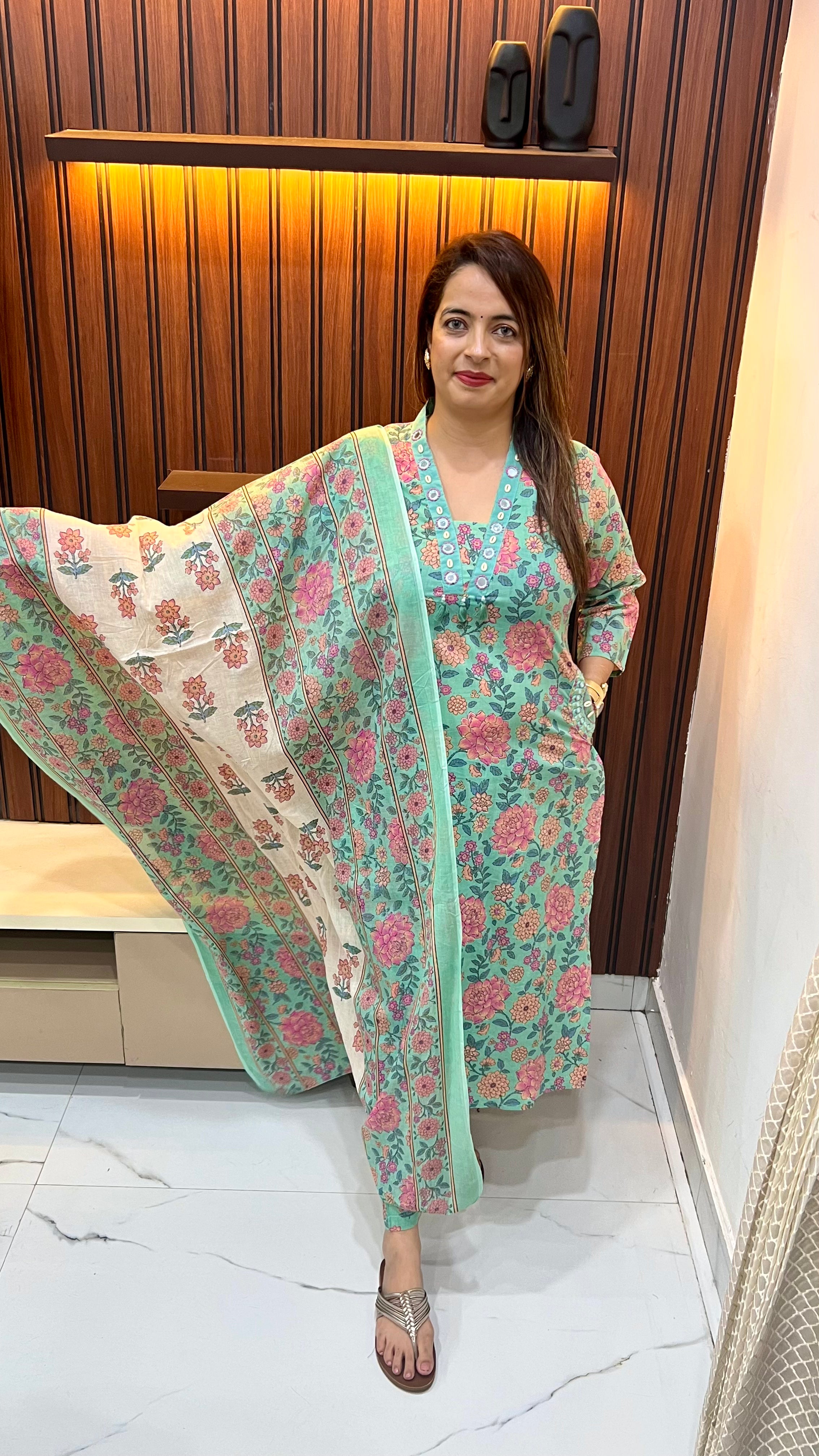 The Heritage Splendor: Pure Cotton Kalamkari & Mirror Work Masterpiece