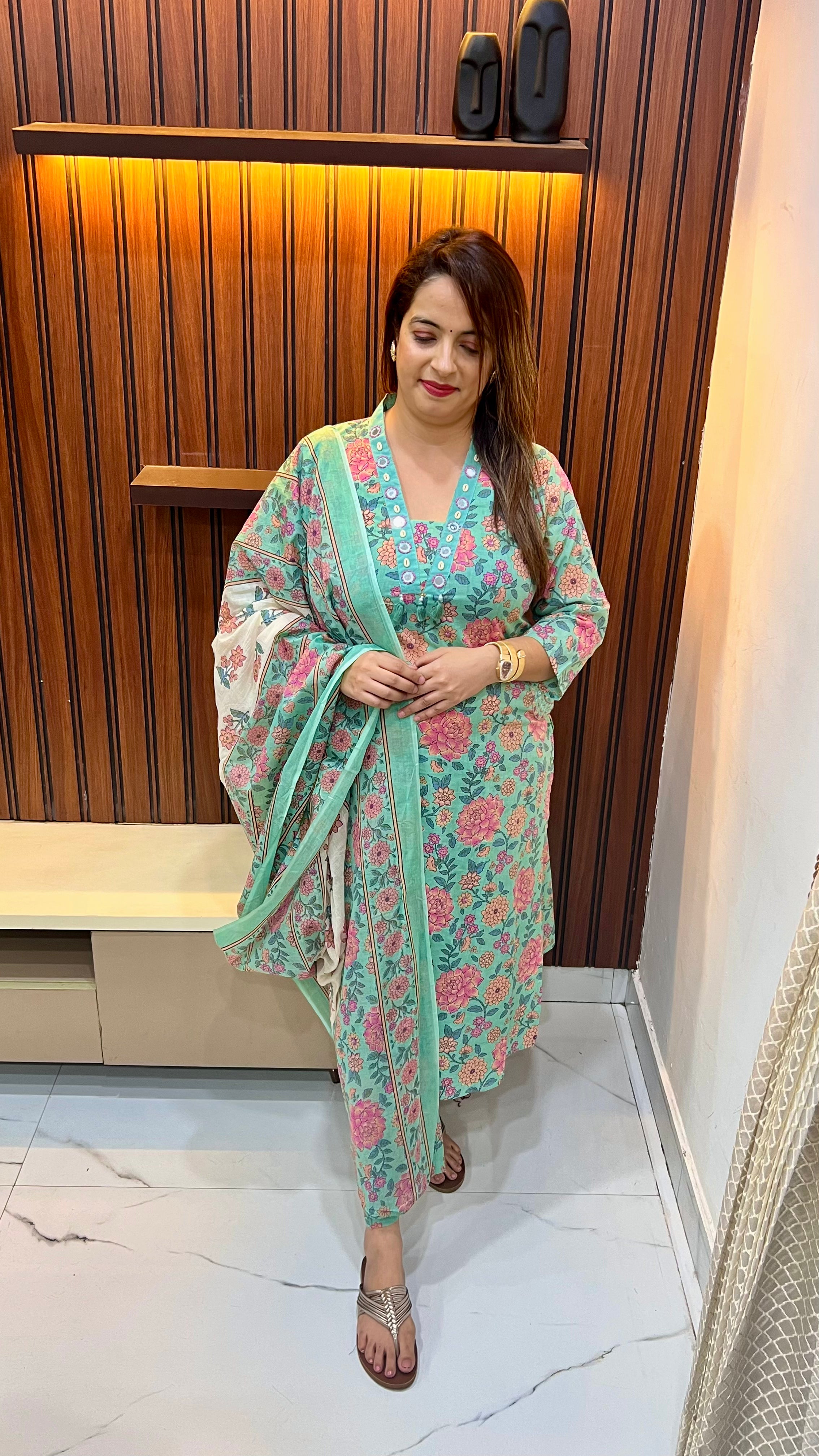 The Heritage Splendor: Pure Cotton Kalamkari & Mirror Work Masterpiece