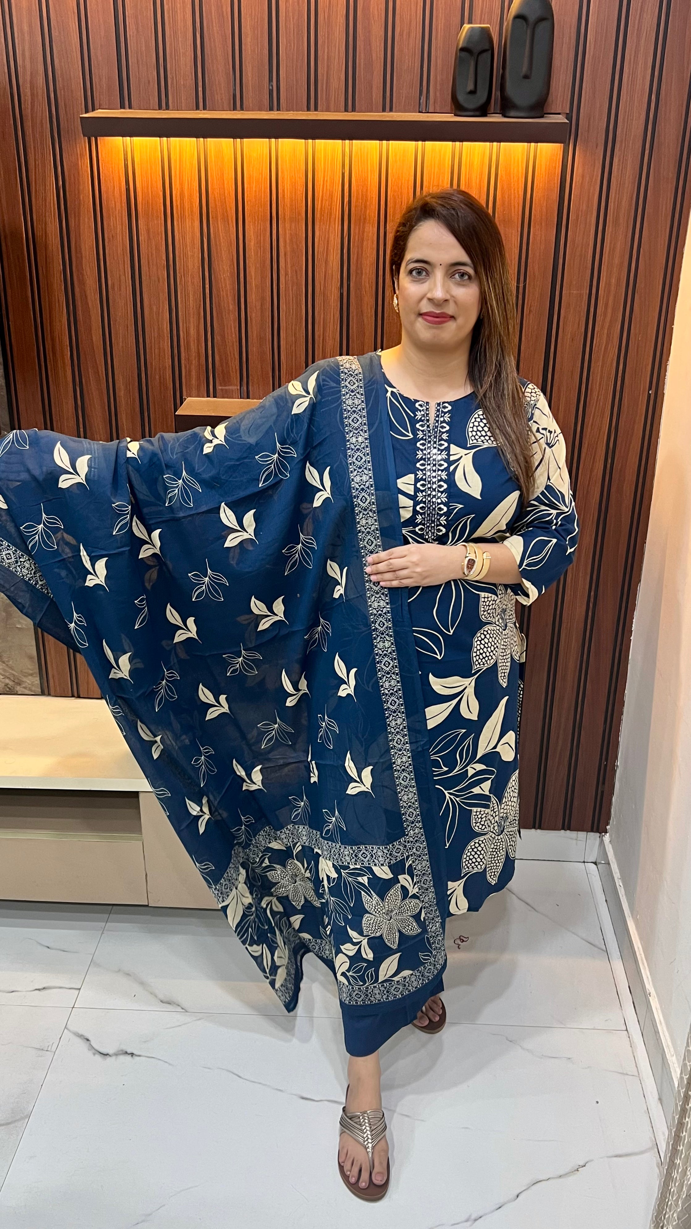 The Heritage Splendor: Pure Cotton Cool Print & Thread Embroidery Masterpiece