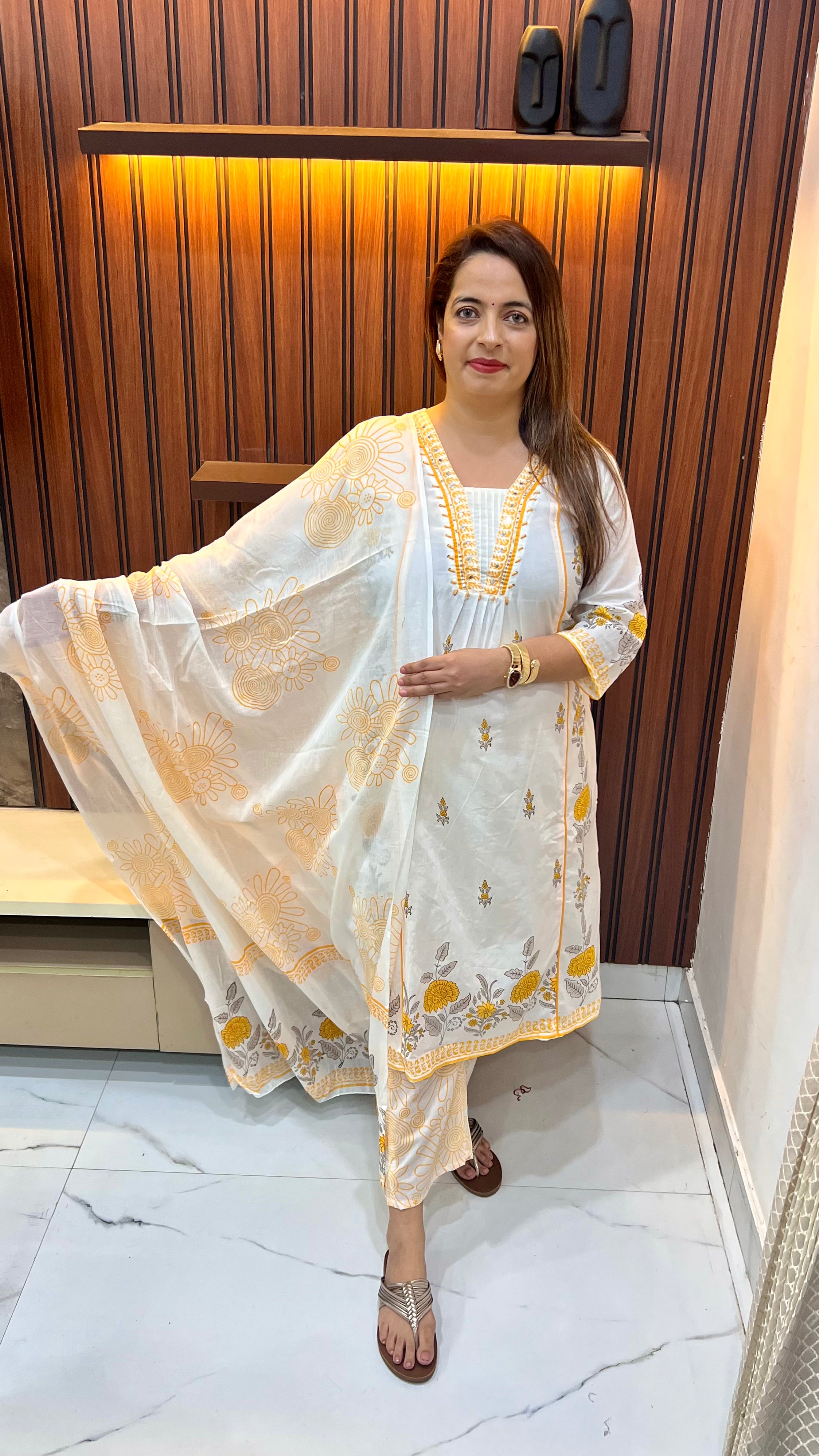 The Heritage Splendor: Mulmul Cotton Block Print & Hand-Crafted A-Line Masterpiece