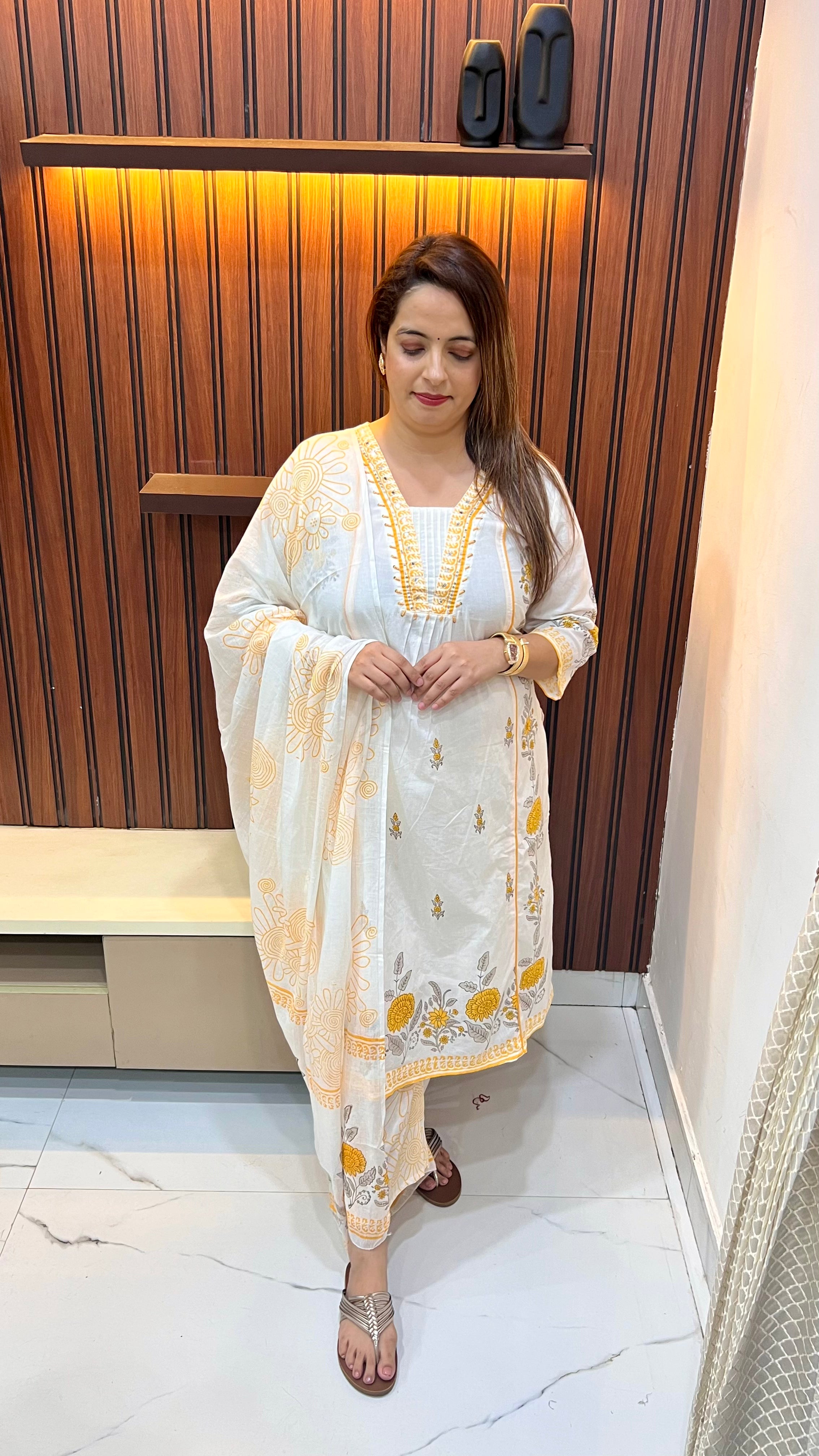 The Heritage Splendor: Mulmul Cotton Block Print & Hand-Crafted A-Line Masterpiece