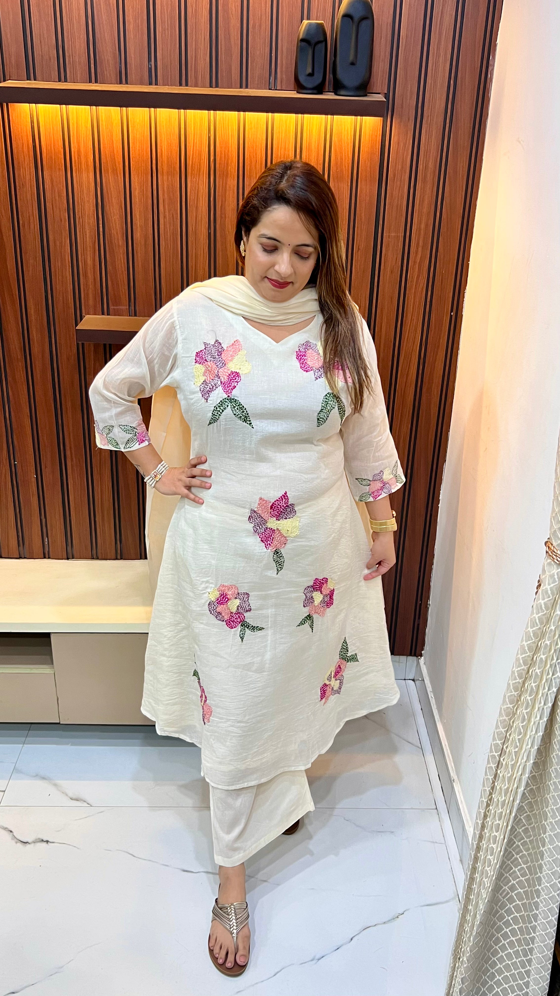 The Heritage Splendor: Mulmul Cotton Floral A-Line Masterpiece