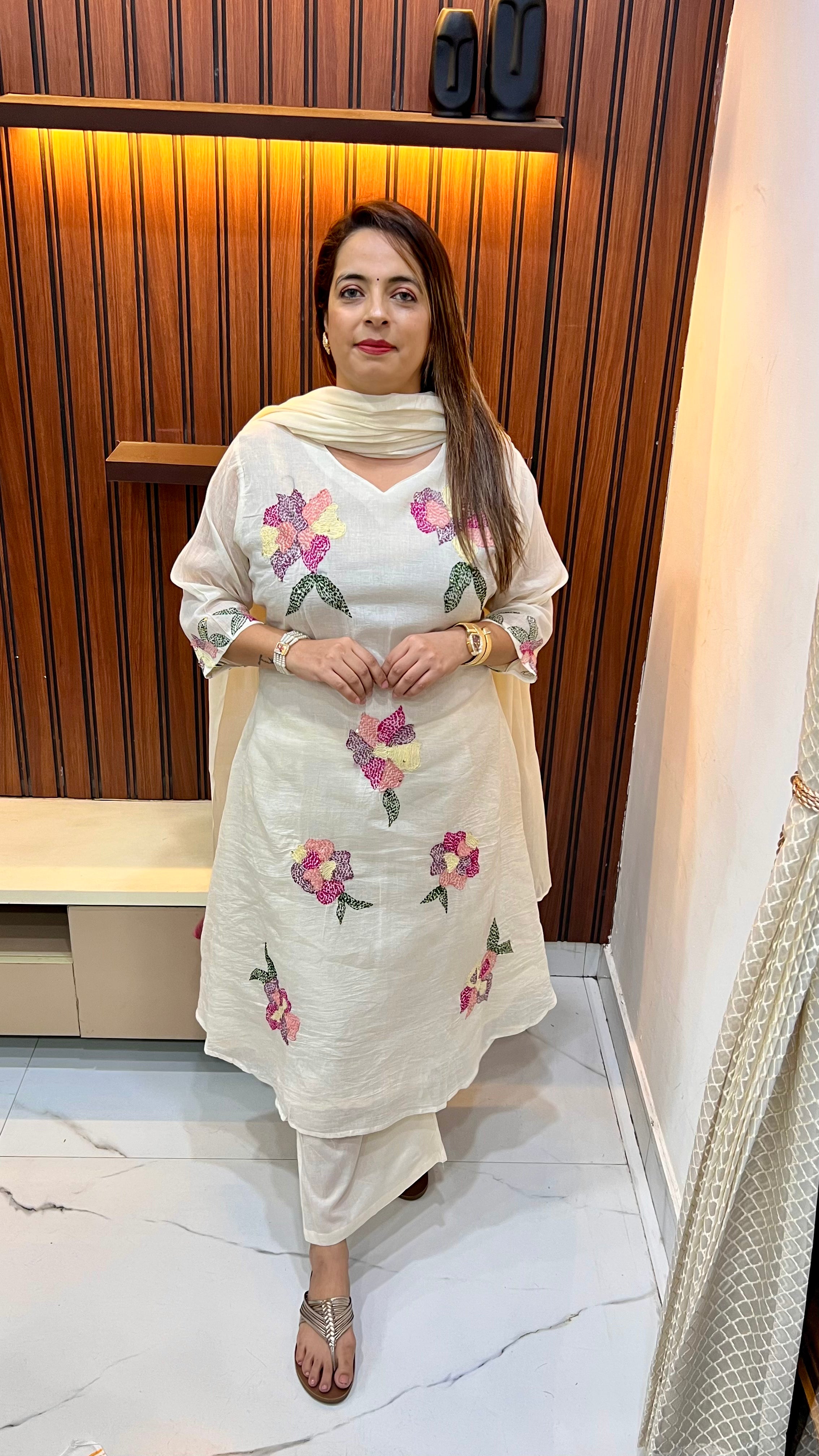 The Heritage Splendor: Mulmul Cotton Floral A-Line Masterpiece