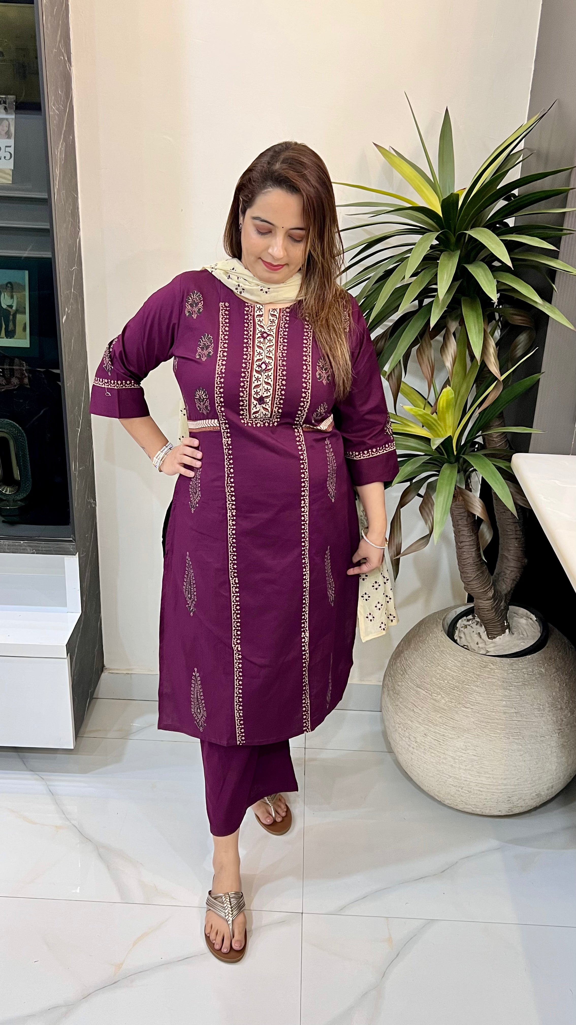 The Heritage Splendor: Pure Cotton Block Print & Mirror Plazzo Masterpiece