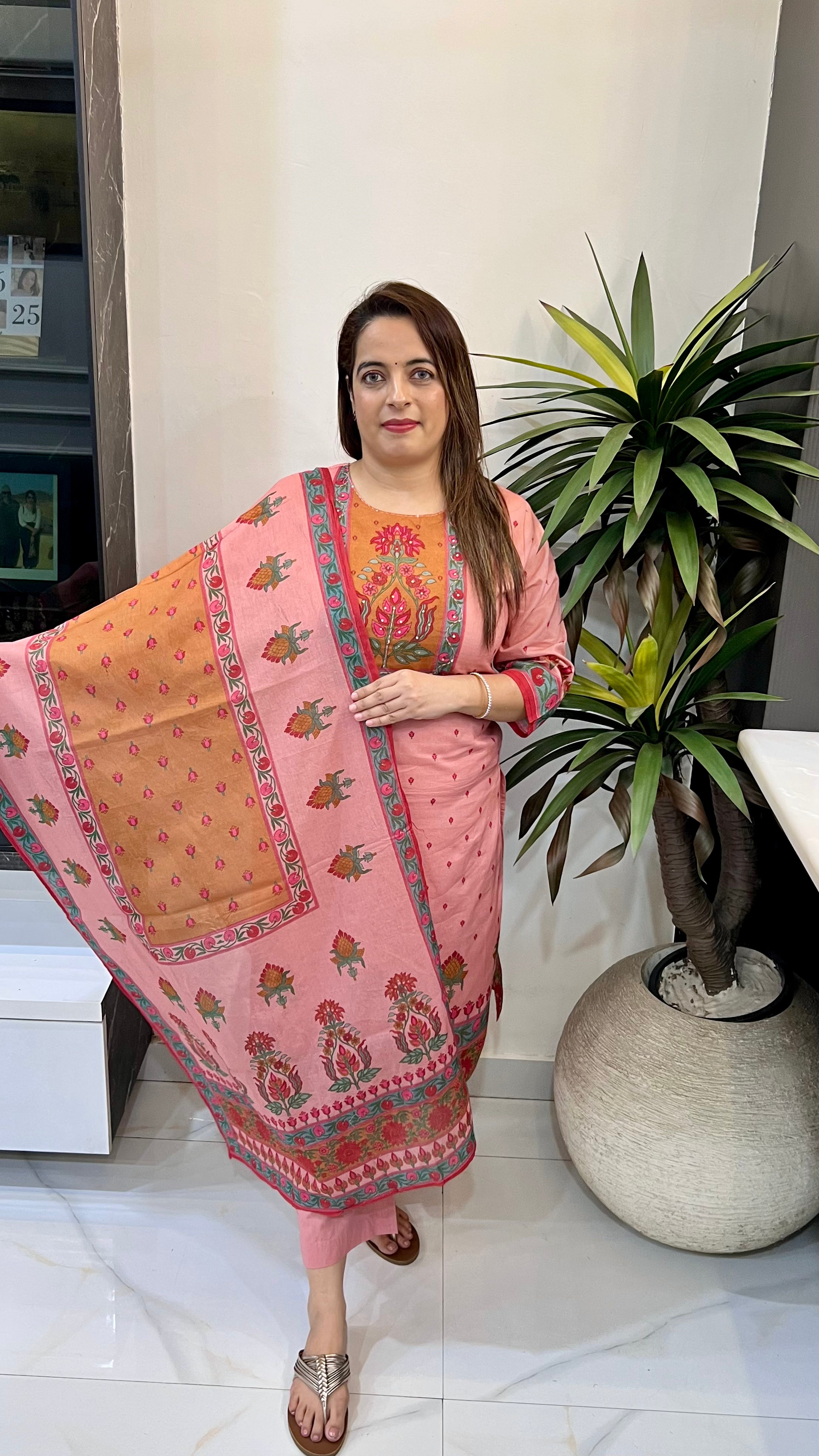 The Boutique Signature: Pure Cotton Print & Phulkari-Inspired Kantha Masterpiece