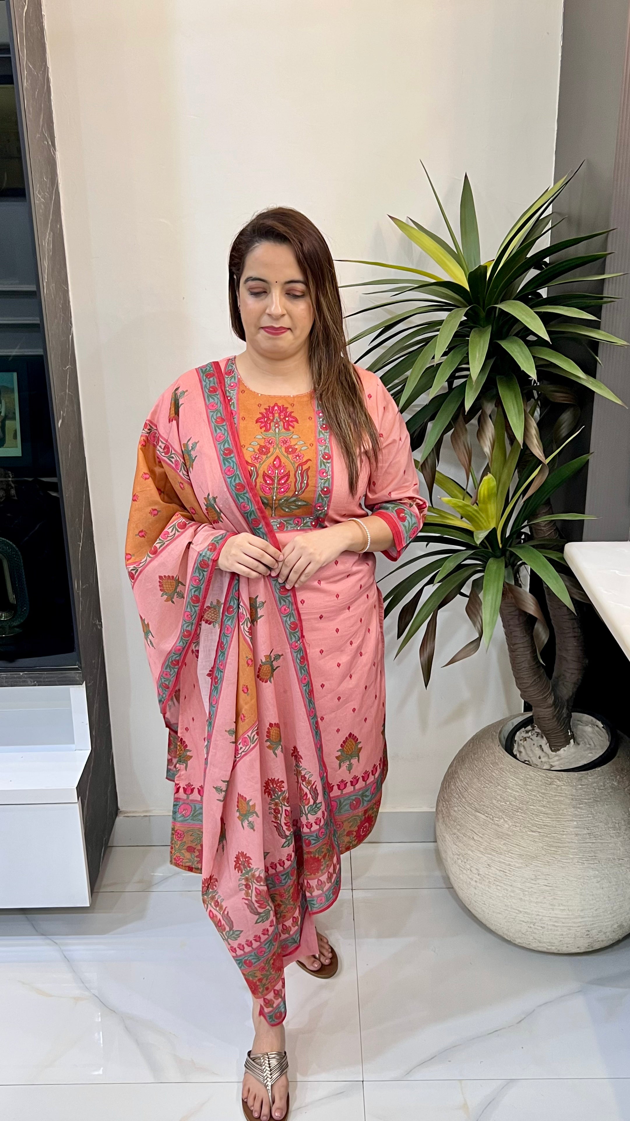 The Boutique Signature: Pure Cotton Print & Phulkari-Inspired Kantha Masterpiece