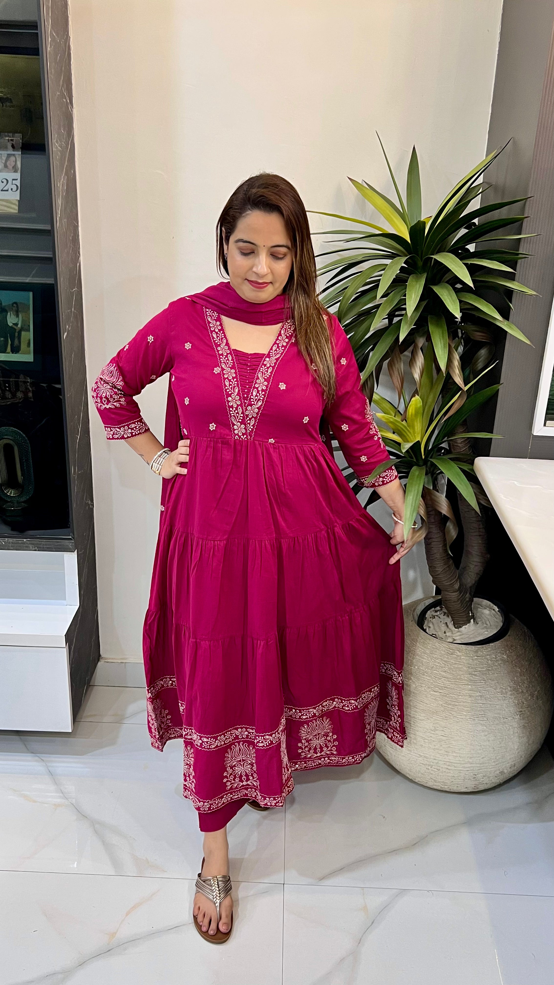 The Boutique Signature: Mulmul Cotton Anarkali Thread & Pearl Masterpiece