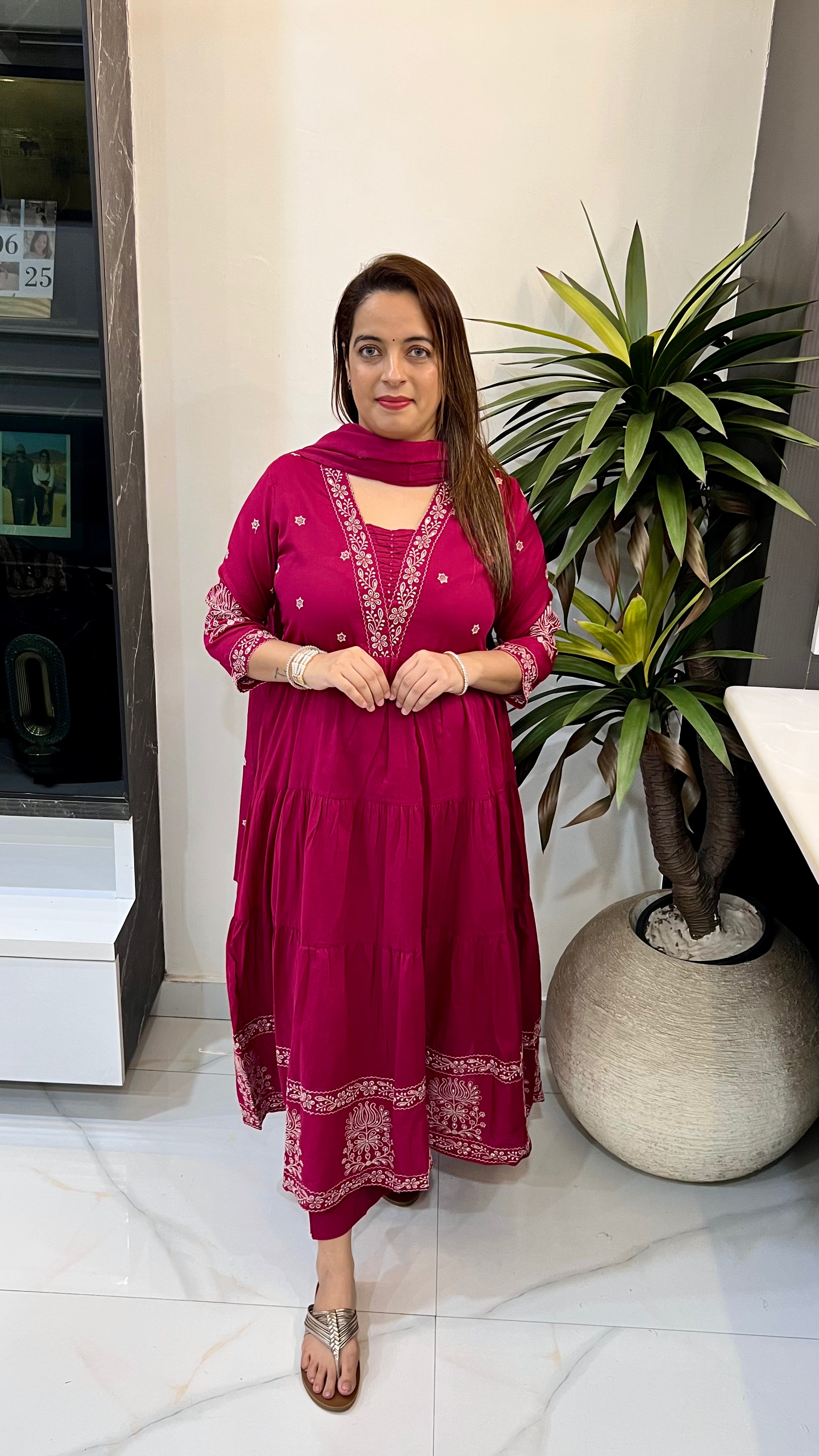 The Boutique Signature: Mulmul Cotton Anarkali Thread & Pearl Masterpiece