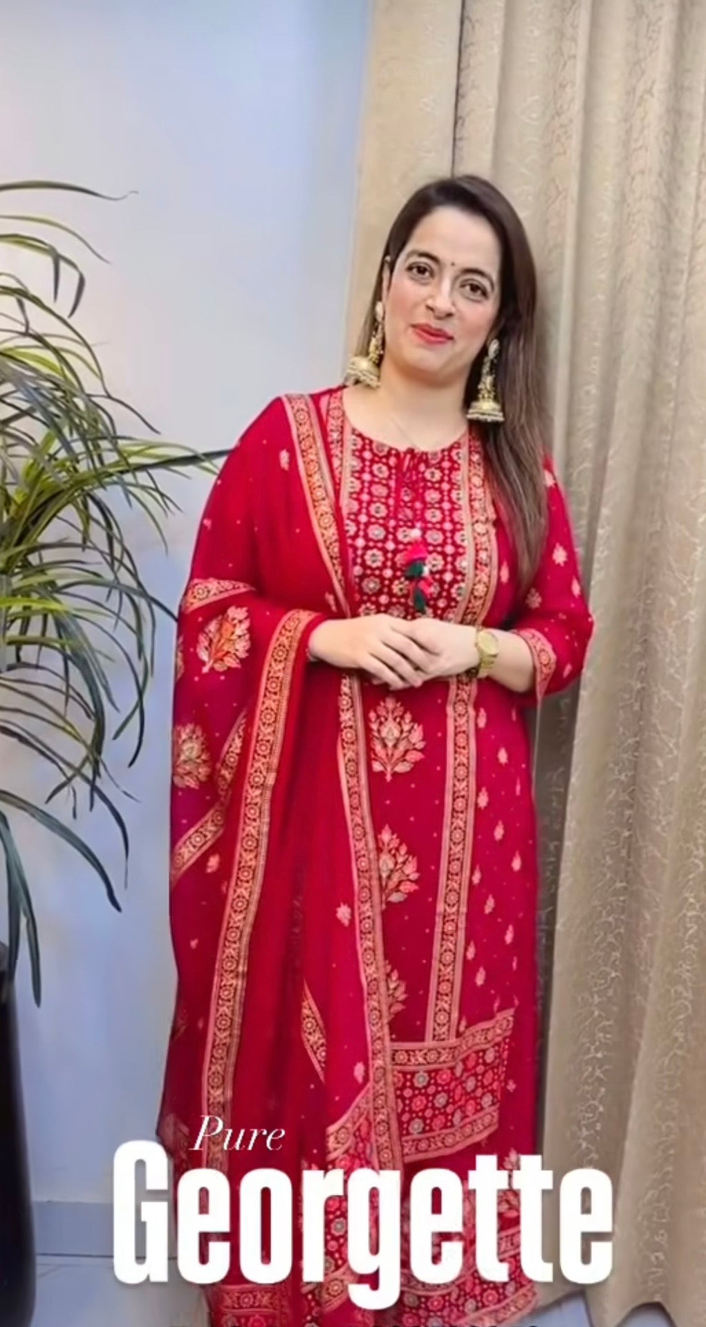 Pure Georgette Suit with Block Print, Hand Embroidery & Dori Tassels
