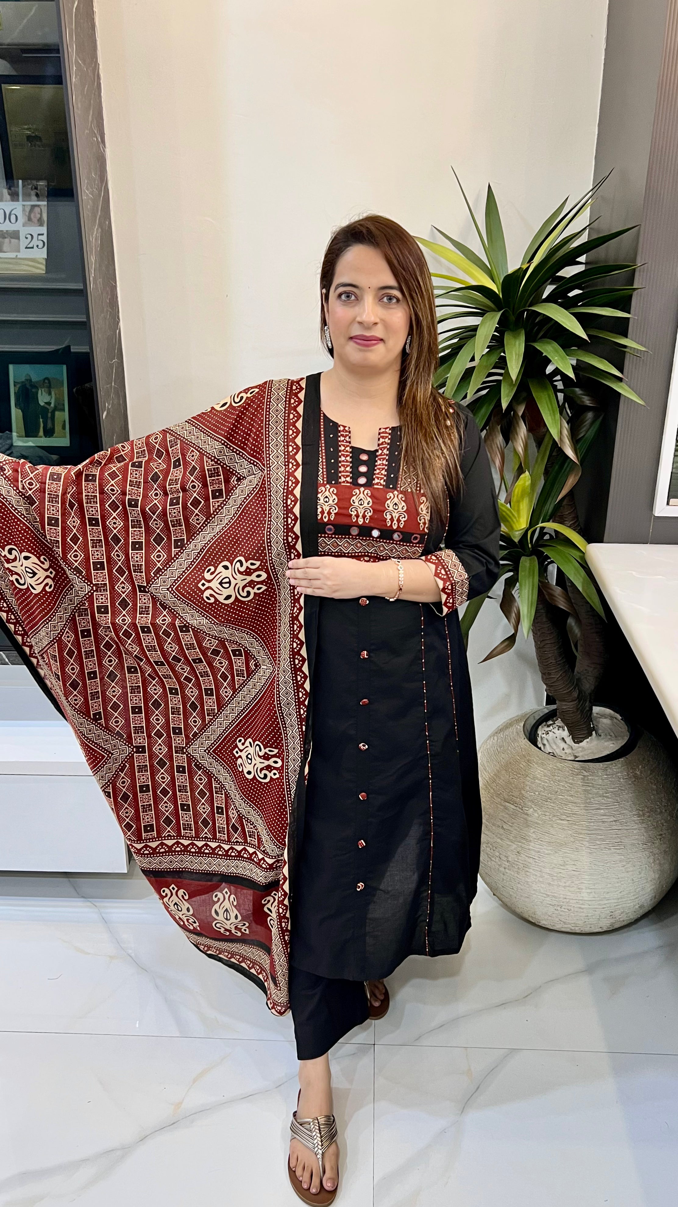 Pure Cotton Kalamkari & Red Mirror Masterpiece