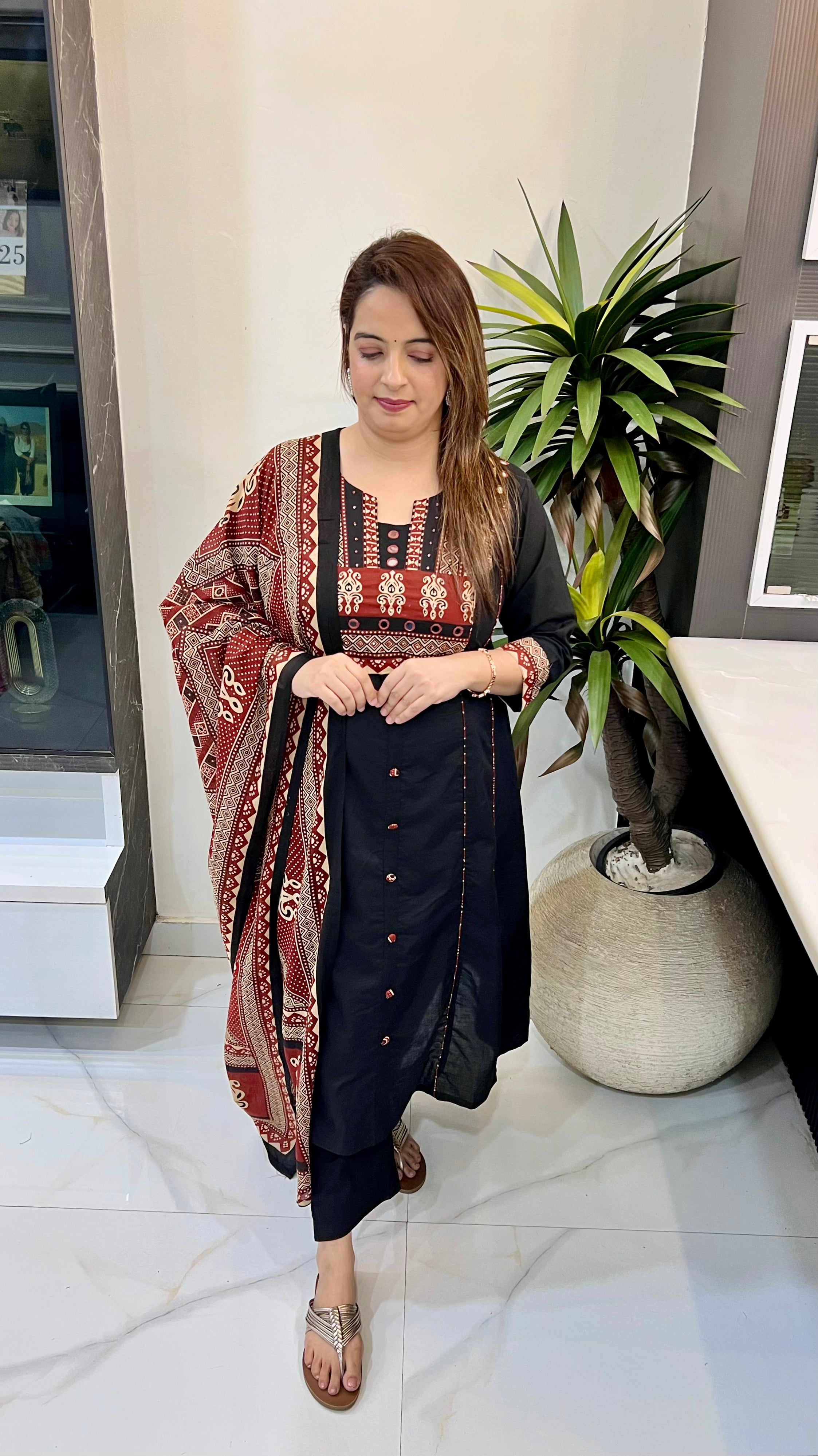 Pure Cotton Kalamkari & Red Mirror Masterpiece