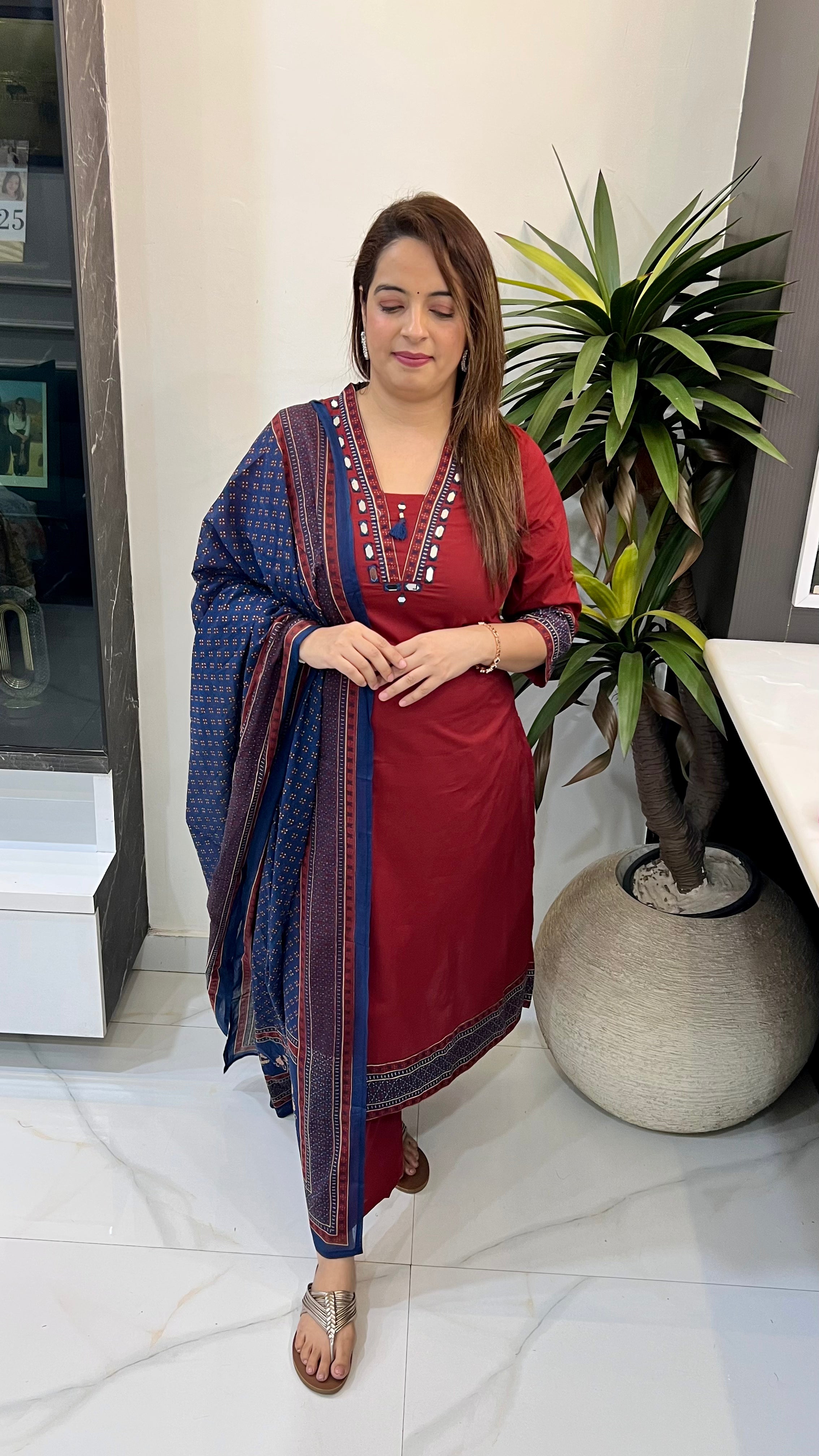 The Boutique Signature: Pure Cotton Kalamkari & Real Mirror Masterpiece