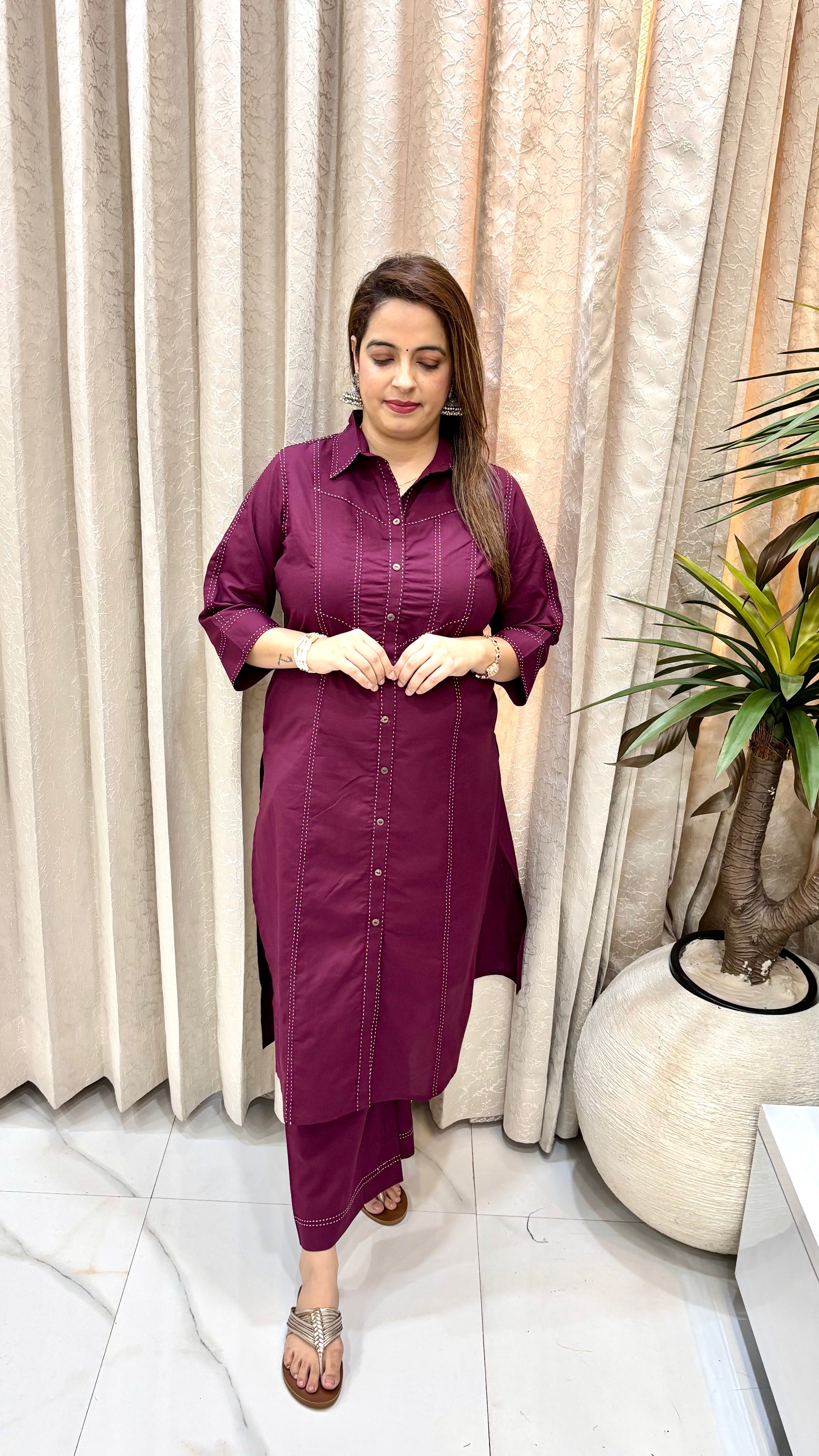 Pure Cotton Kantha-Inspired Long Shirt Co-ord Set