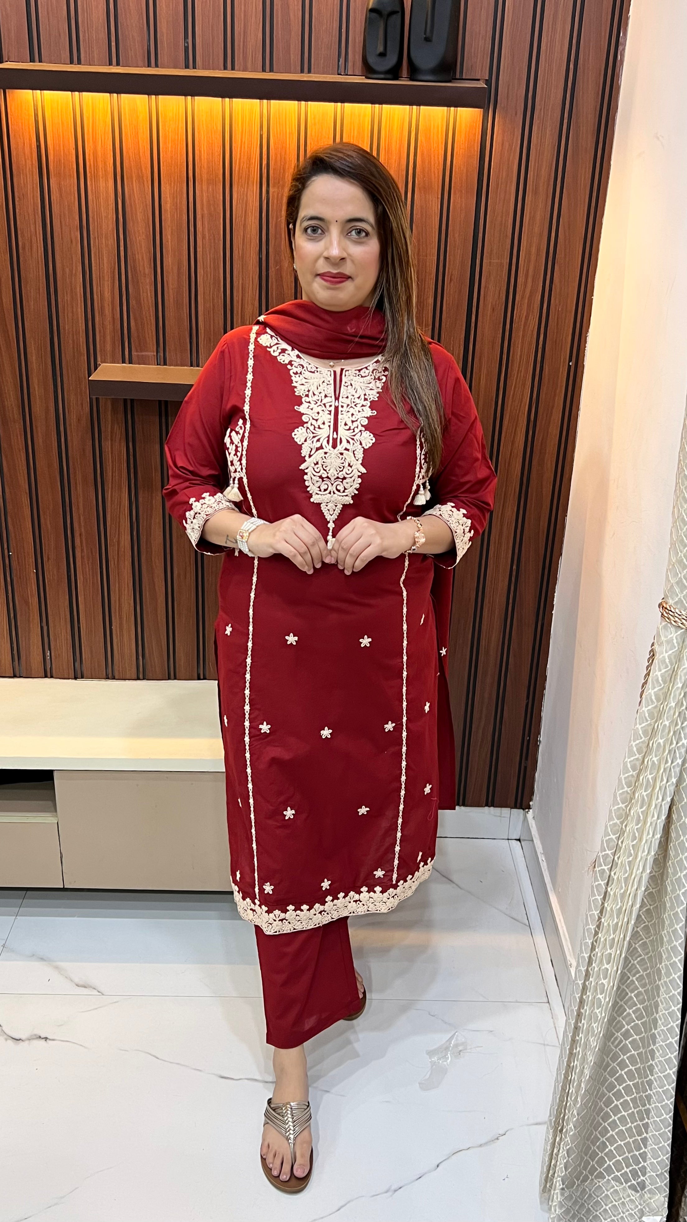 Pure Cotton Suit with All-Over Thread Embroidery & Handmade Tassels