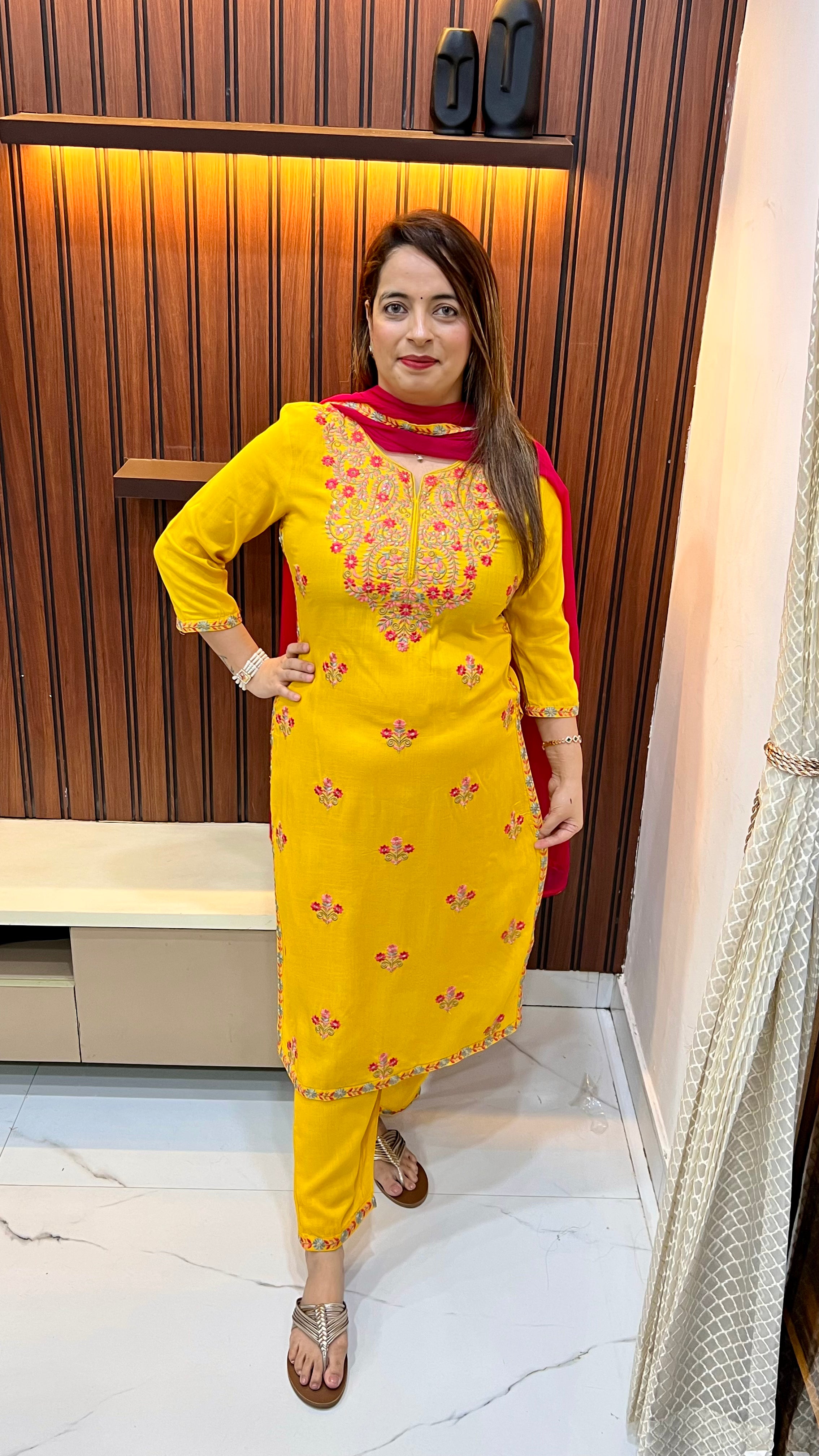 Pure Modal Resham Thread Embroidery Suit with Chiffon Dupatta