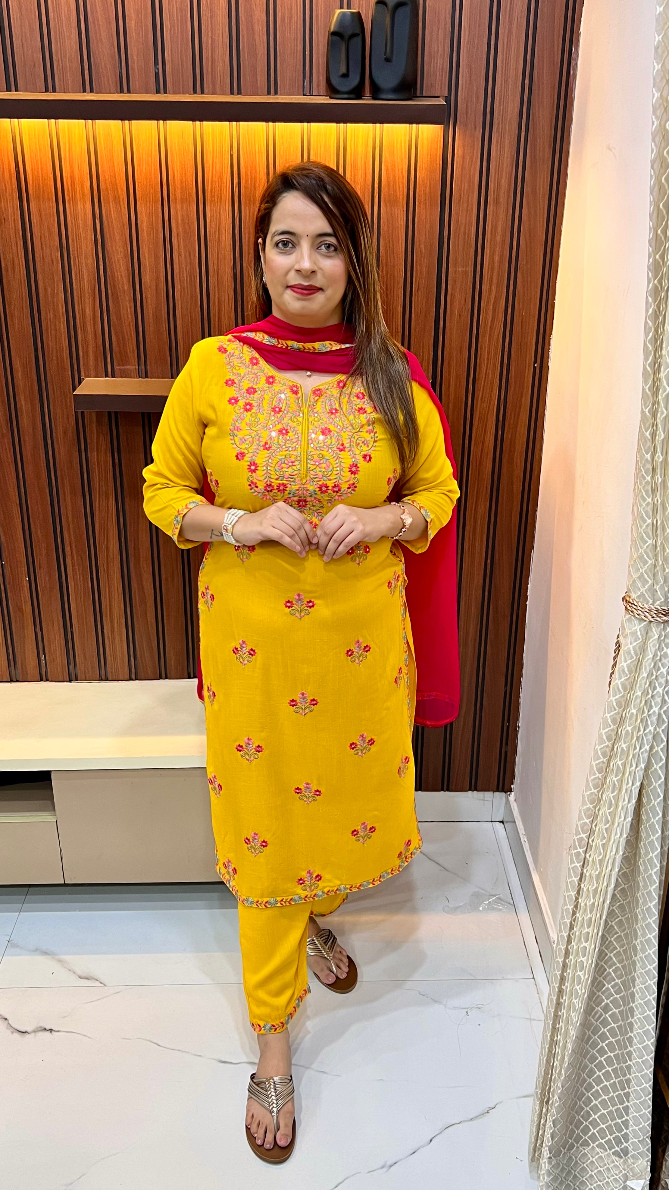 Pure Modal Resham Thread Embroidery Suit with Chiffon Dupatta